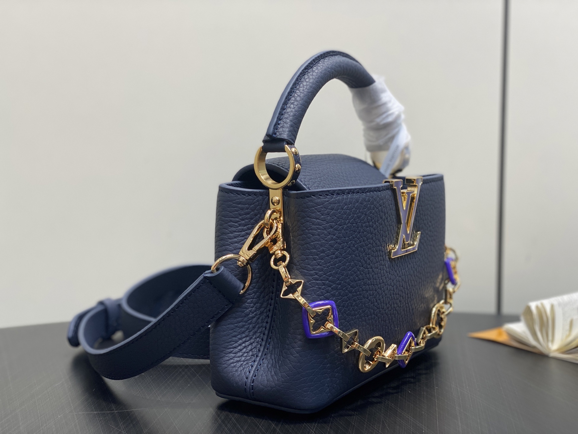 【顶级原单】M14970深蓝 M14971 链条全皮cap那英款 CAPUCINES 迷你手袋 Capu