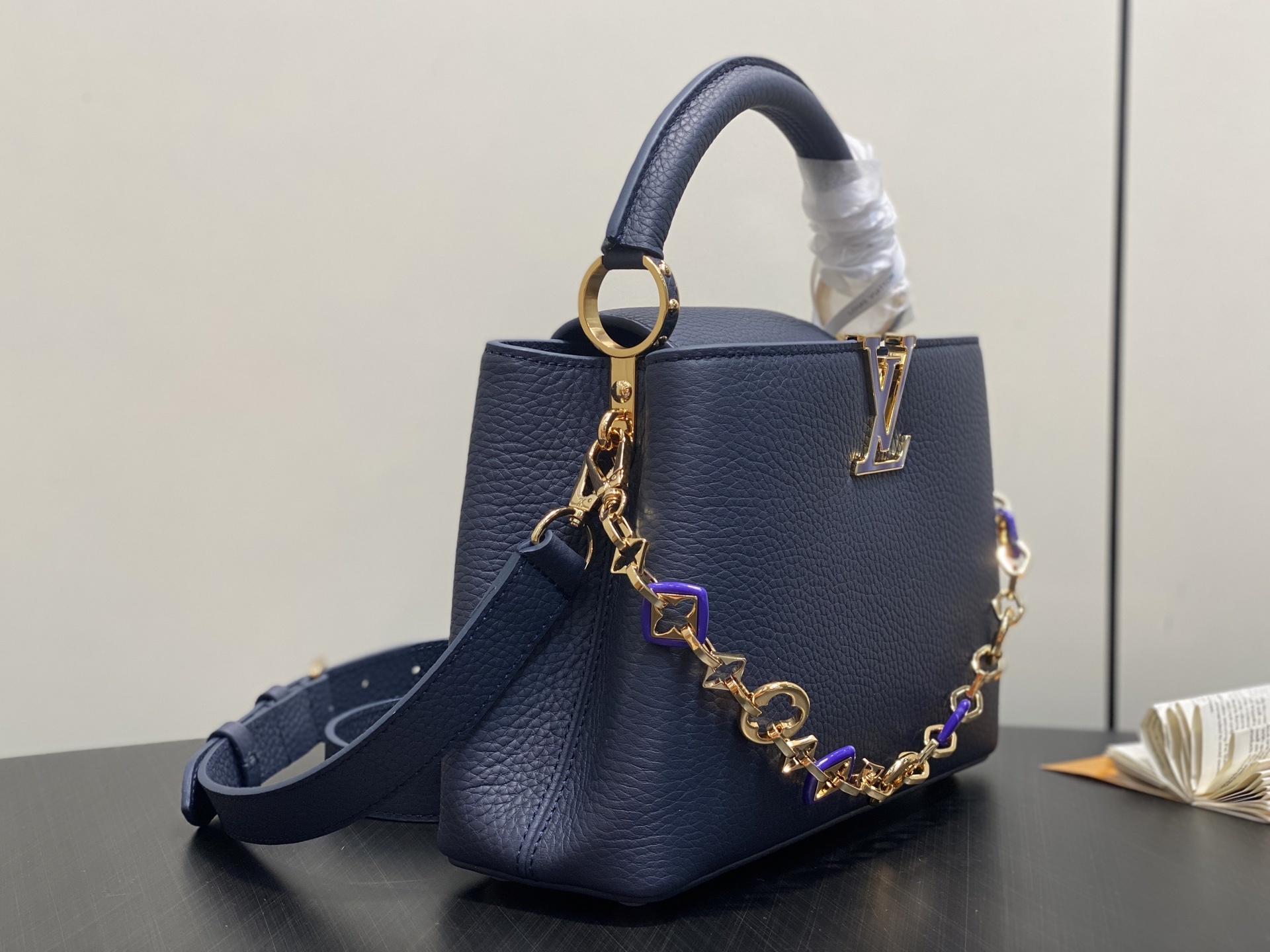 【顶级原单】M14970蓝色 M14971 链条全皮cap那英款 CAPUCINES BB手袋 Capu