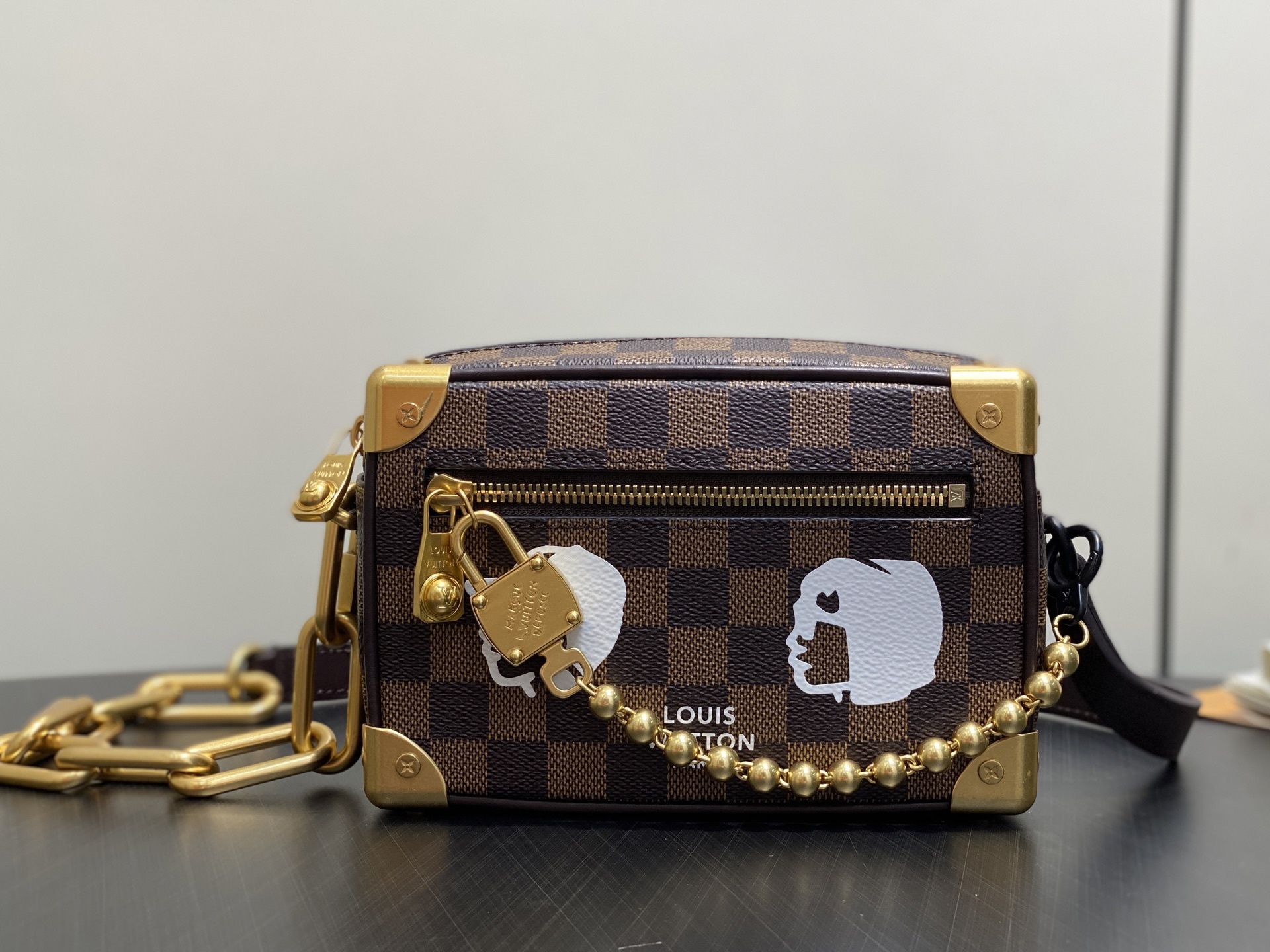 【顶级原单】N40809啡格 头像丝印盒子包链条包 Mini SOFT TRUNK 链条包 Virgil