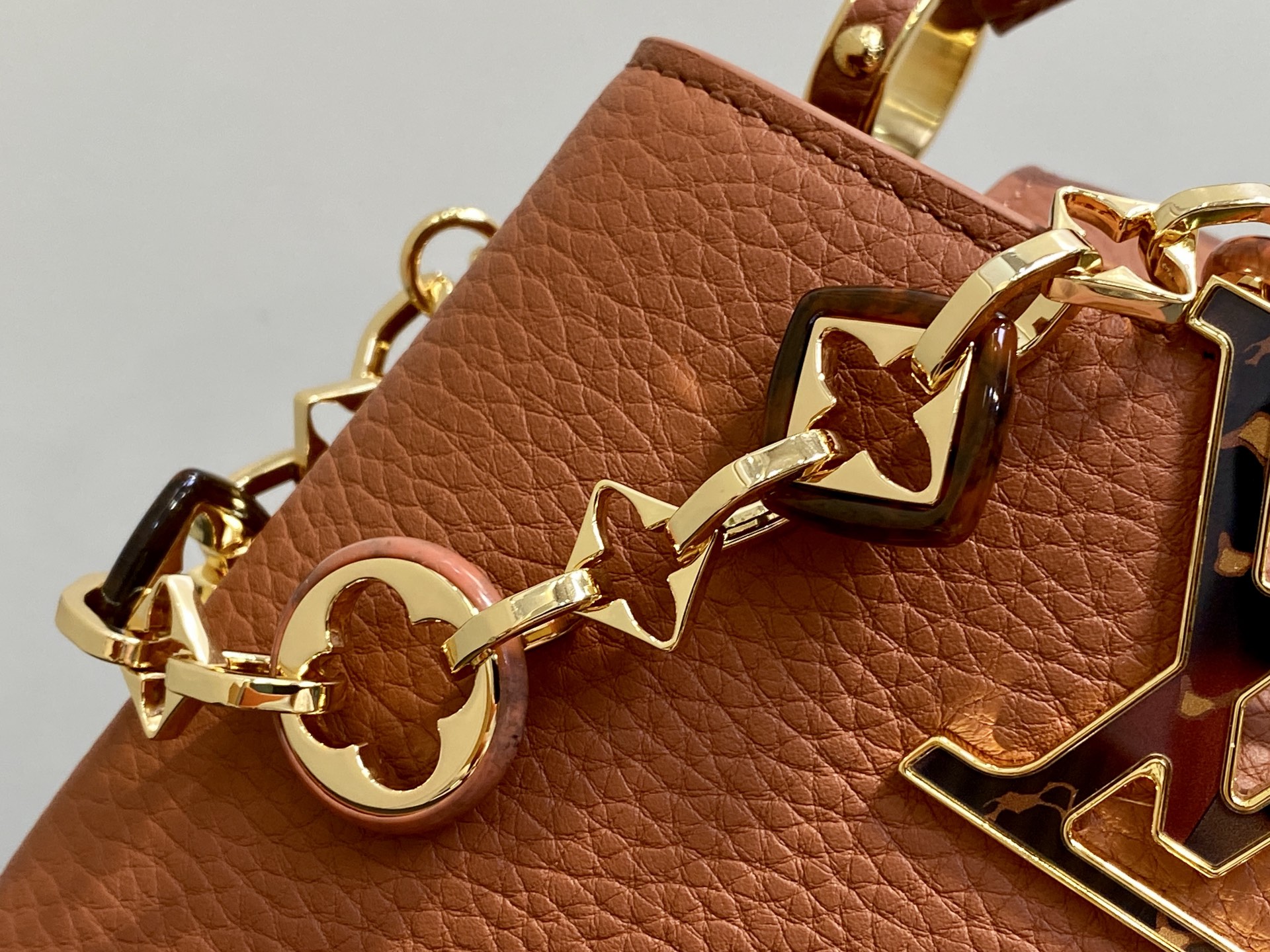 【顶级原单】M14970棕色 M14381 链条全皮cap那英款 CAPUCINES 迷你手袋 本款 C