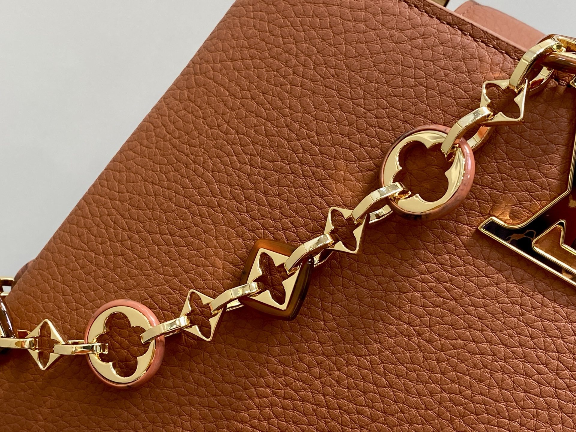 【顶级原单】M14970棕色 M14381 链条全皮cap那英款 CAPUCINES 中号手袋 Capu