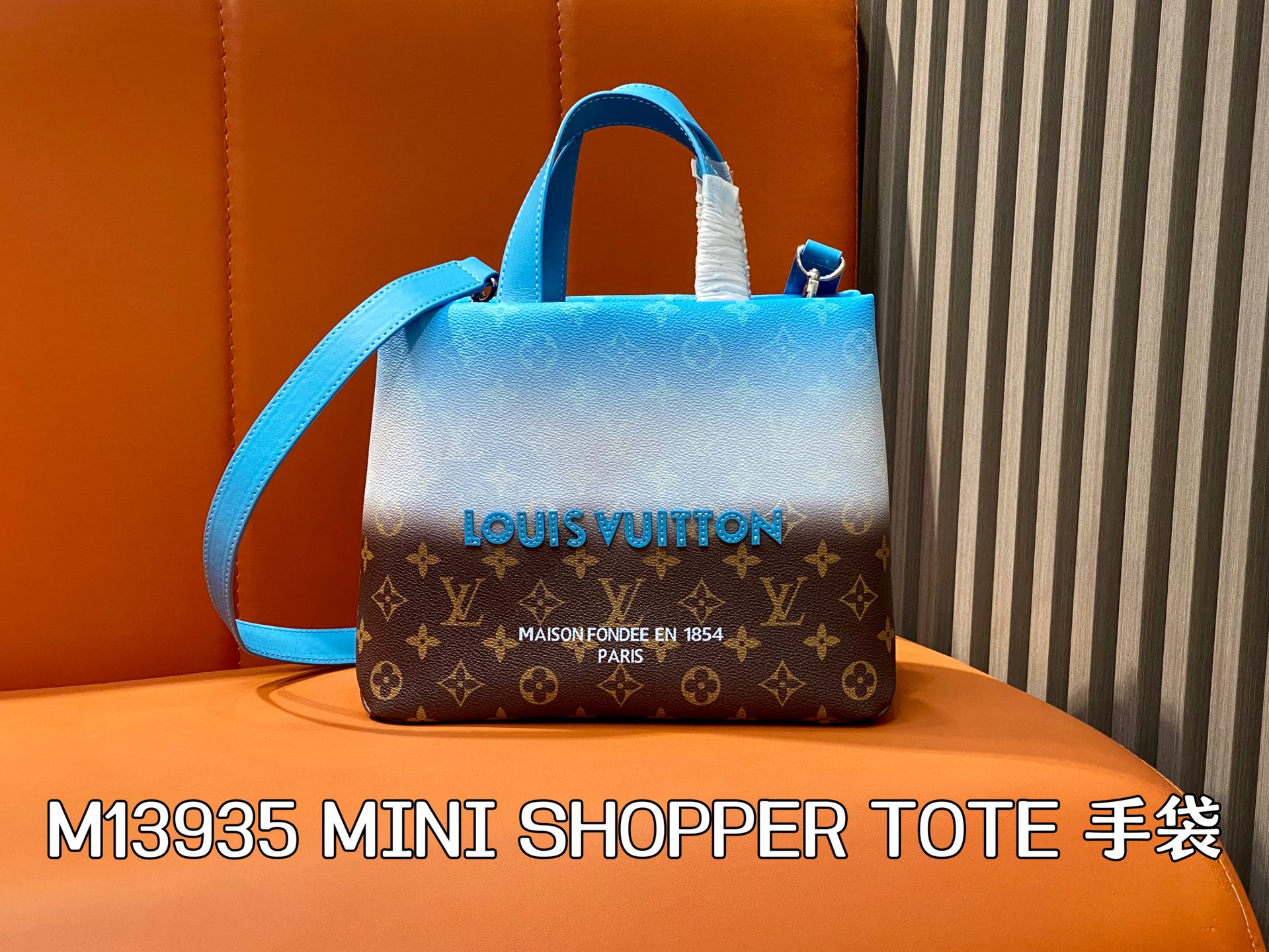 Louis Vuitton Mini Shopper Tote Bag Blue Gradient,26 x 10 x 20 cm