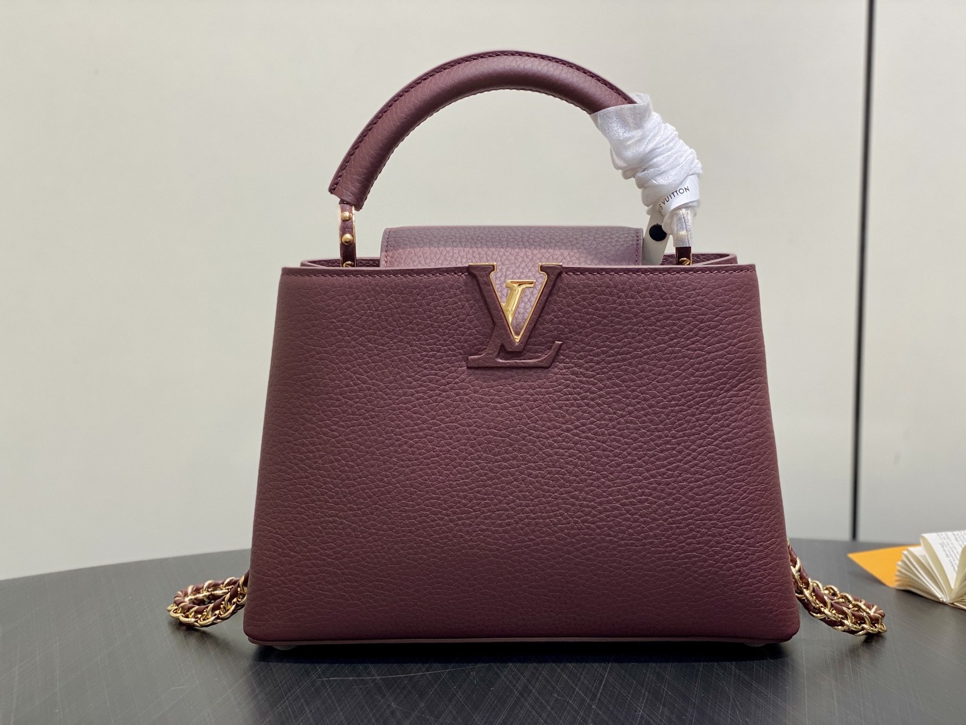 【顶级原单】M25893酒红色 全皮cap那英款系列 Capucines bb 手袋 m25893 酒红