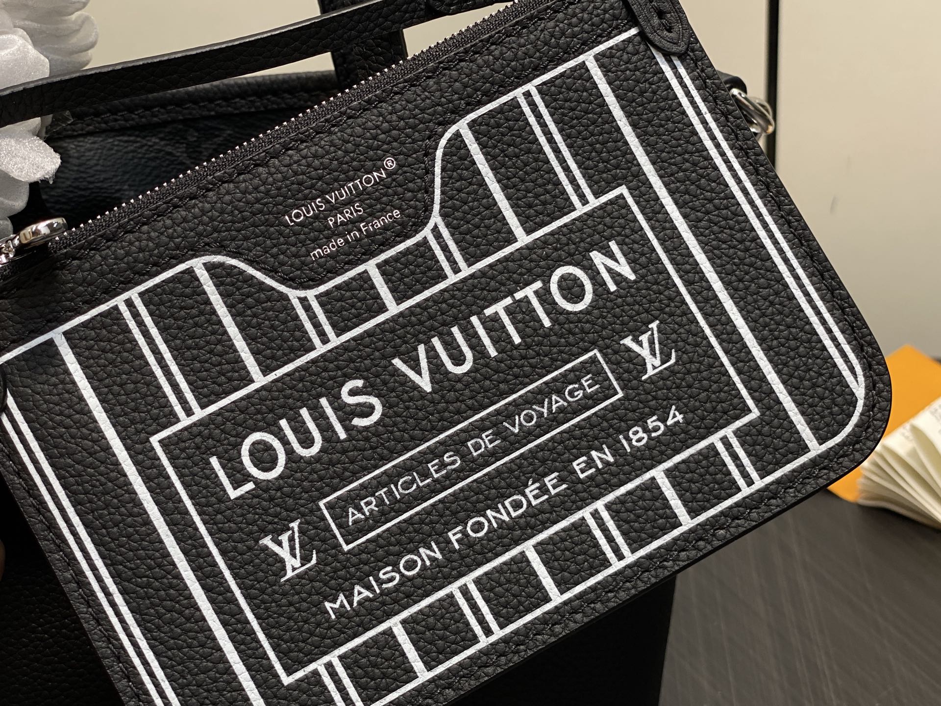 【顶级原单】M15210黑花黑色 双面购物袋 Neverfull Bandouliere Inside 