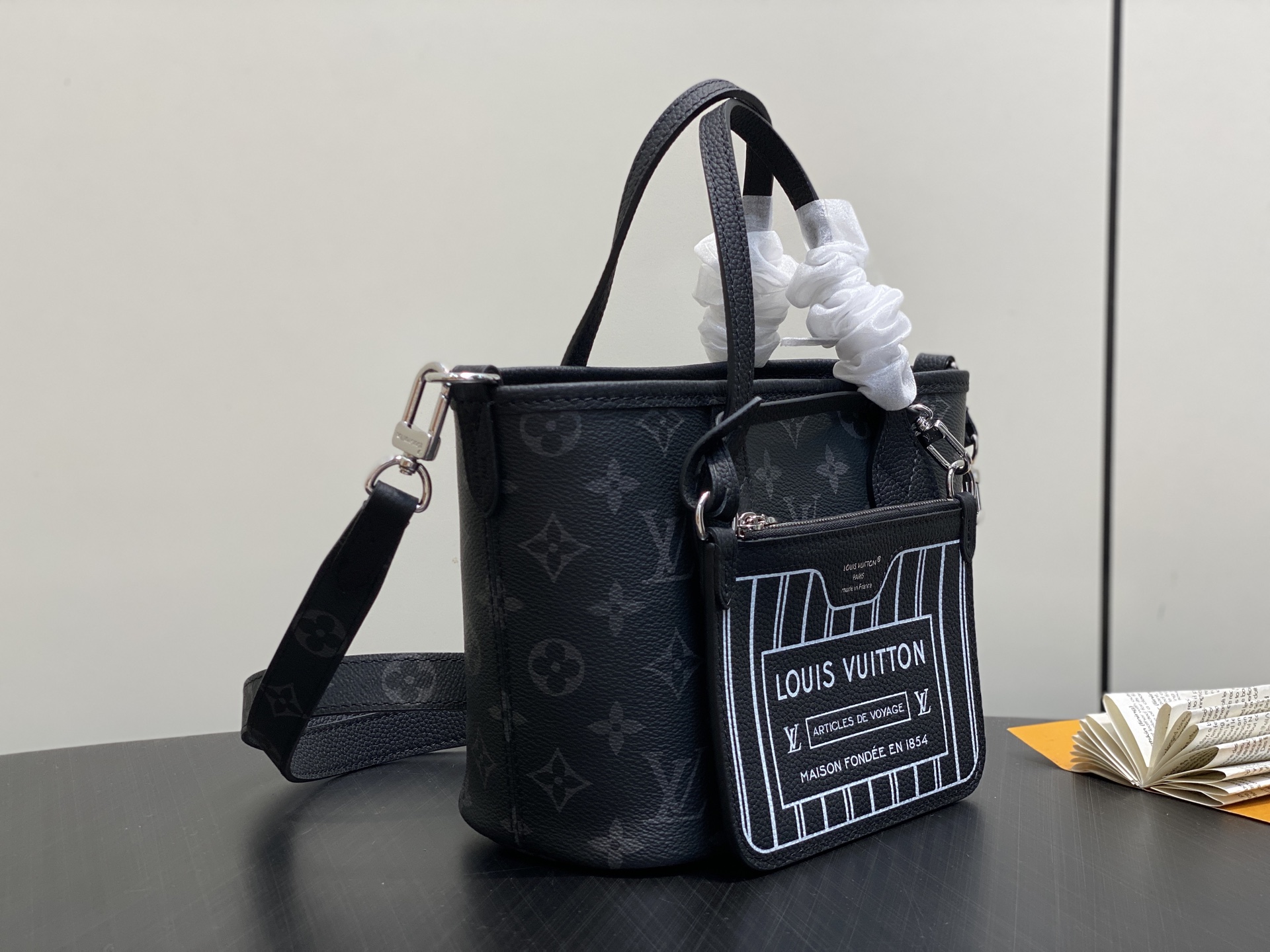 【顶级原单】M15210黑花黑色 双面购物袋 Neverfull Bandouliere Inside 