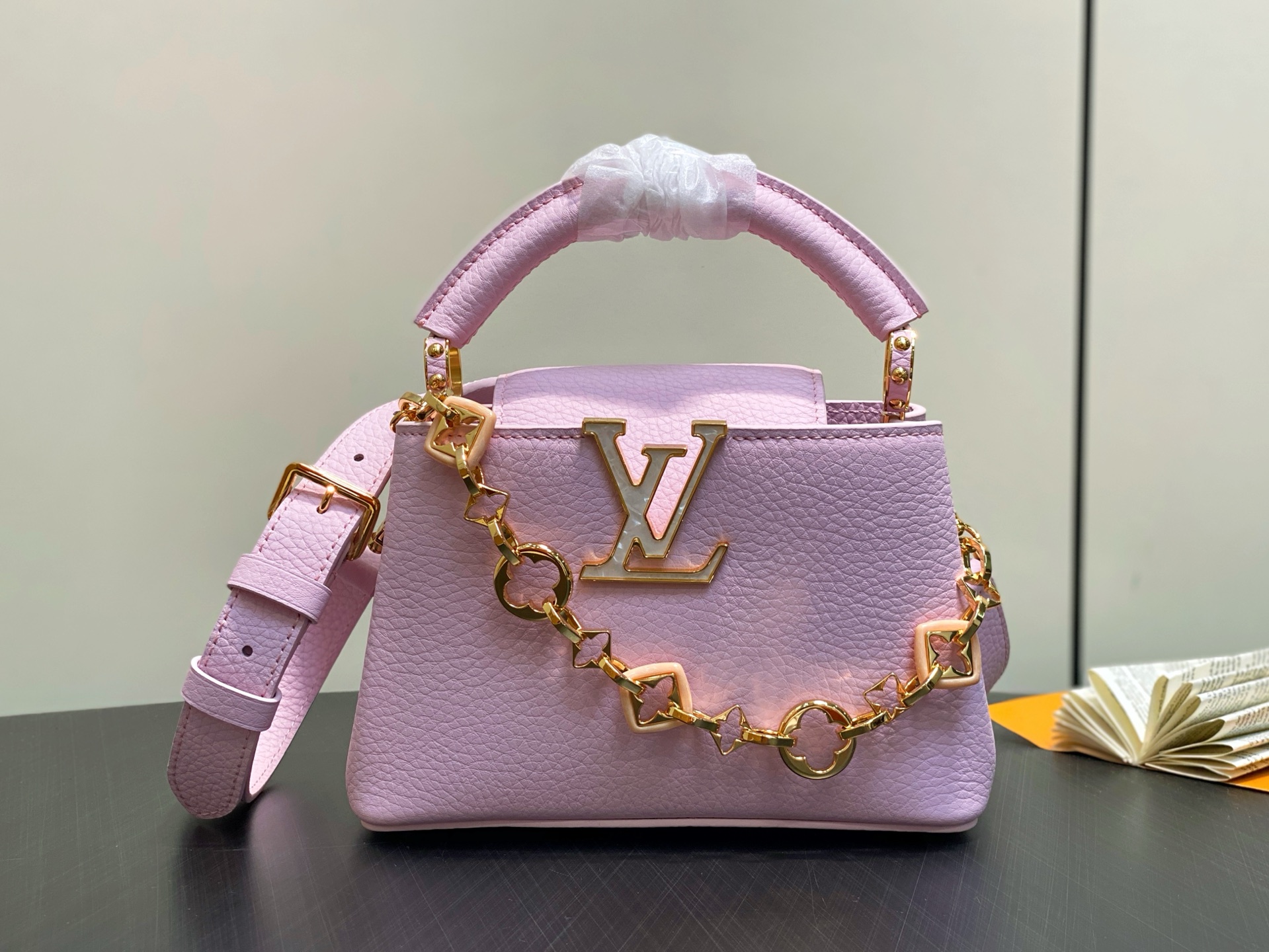 【顶级原单】M14970粉紫 M14381 链条全皮cap那英款 CAPUCINES 迷你手袋 本款 C