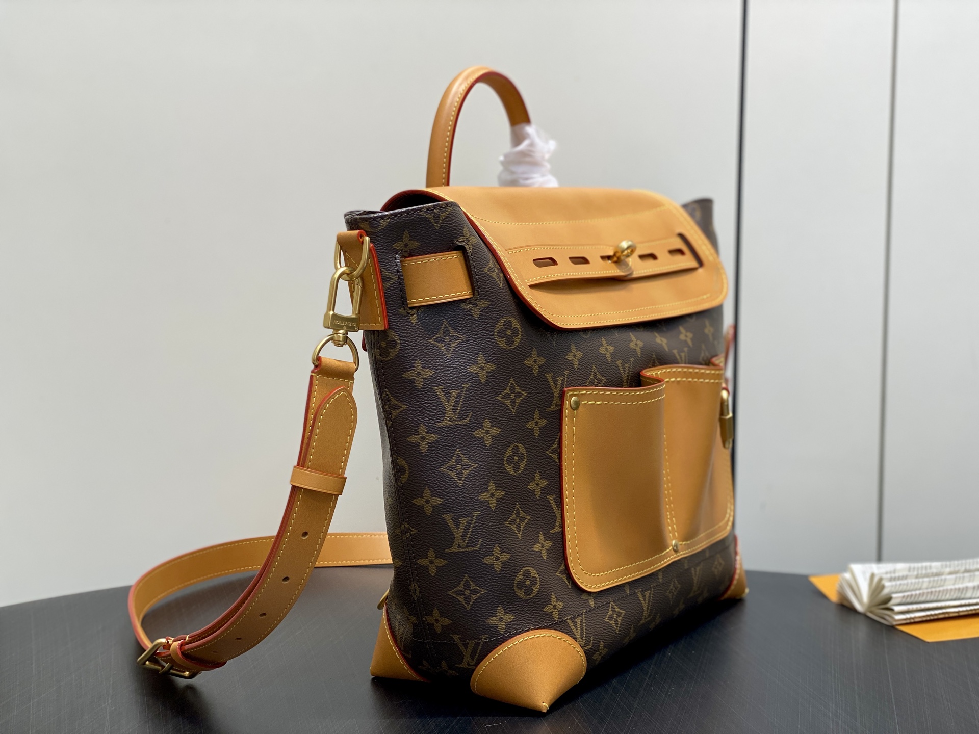 【顶级原单】M25989老花黄皮 复古男包双肩包 STEAMER 30 手袋 本款 Steamer 30