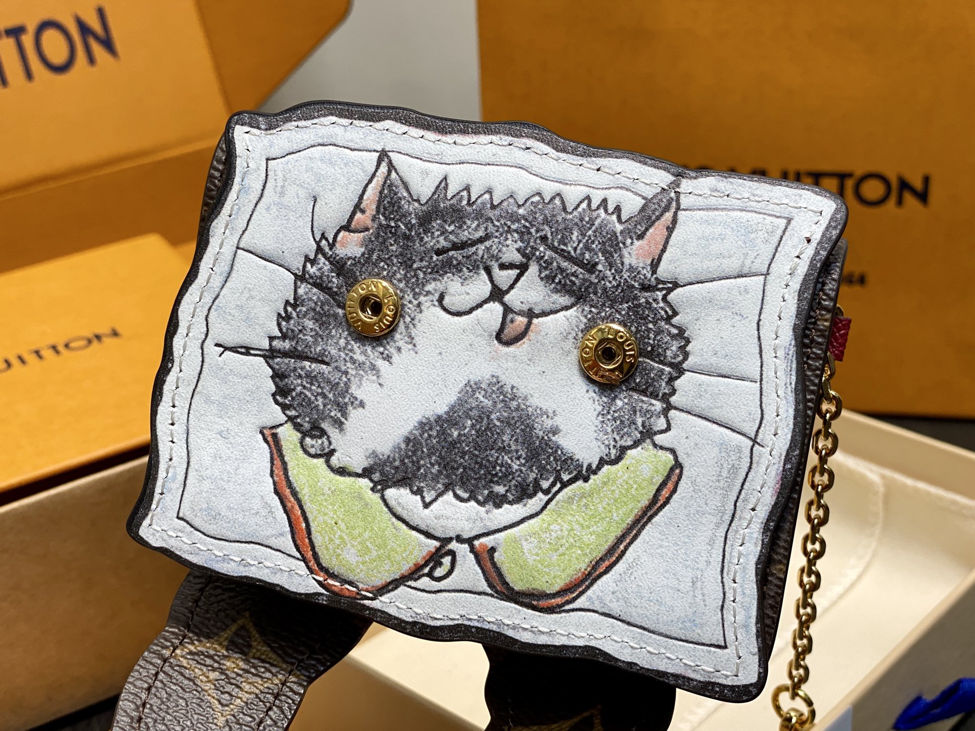 【顶级原单】M25732老花 猫咪两折钱包 Pawket 钱包 取材牛皮革和帆布，为经典Monogram