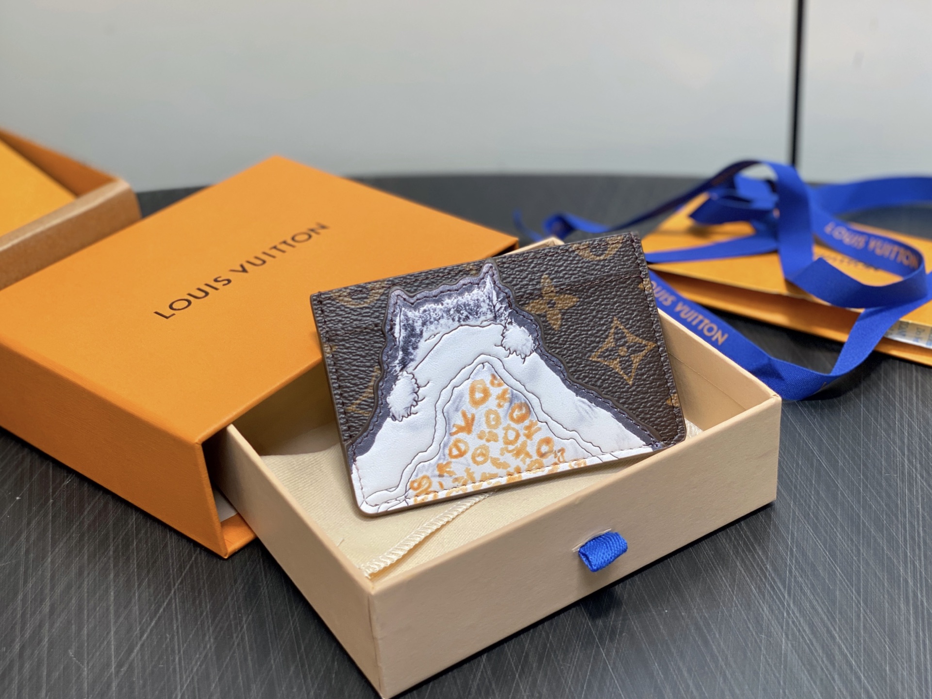 LV Style Beige Leather Card Holder Lookbook Reference image 1