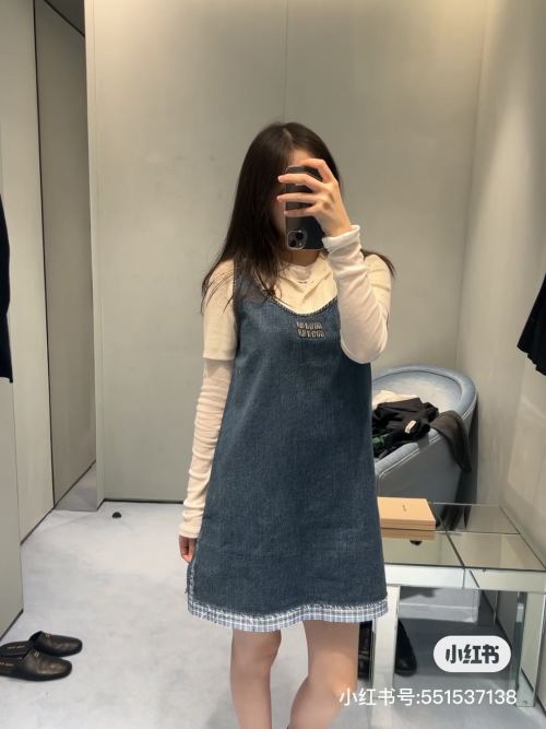 Miu Miu Denim Mini Dress Sleeveless Patchwork Hem Above Knee Length 1 Miu Miu Denim Mini Dress Sleeveless Patchwork Hem Above Knee Length