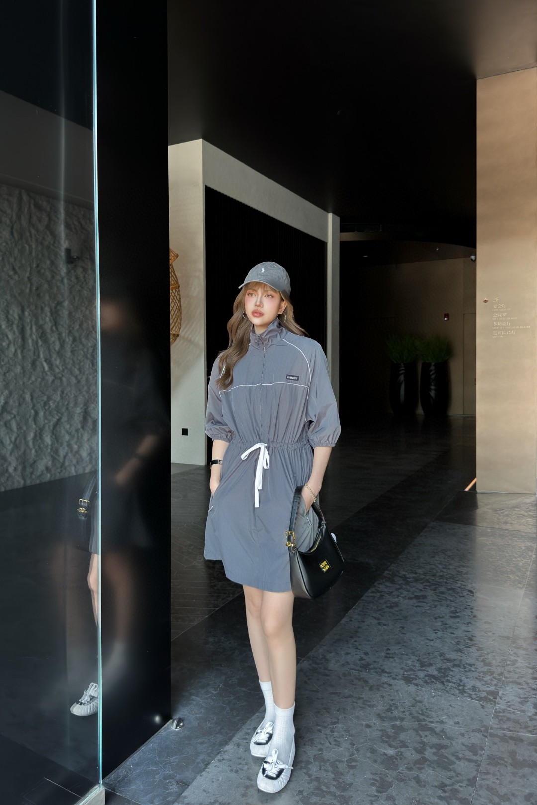 Miu Miu Gray Nylon Drawstring Utility Mini Dress with Zipper Detail 1 a1745437426342 1684