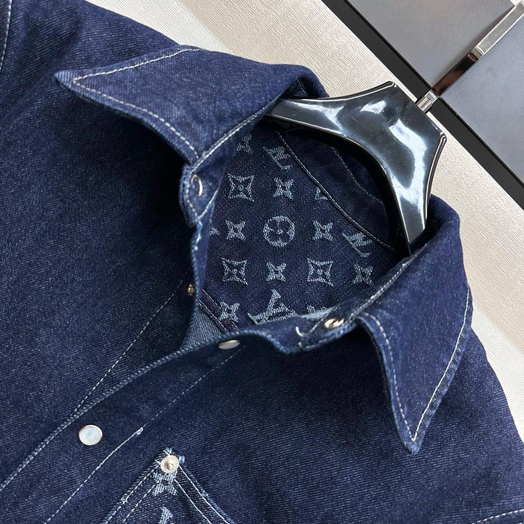 Louis Vuitton Denim Shirt with Jacquard Pocket, Retro Blue, Relaxed Fit 4 i1754663666526 7618 0 4