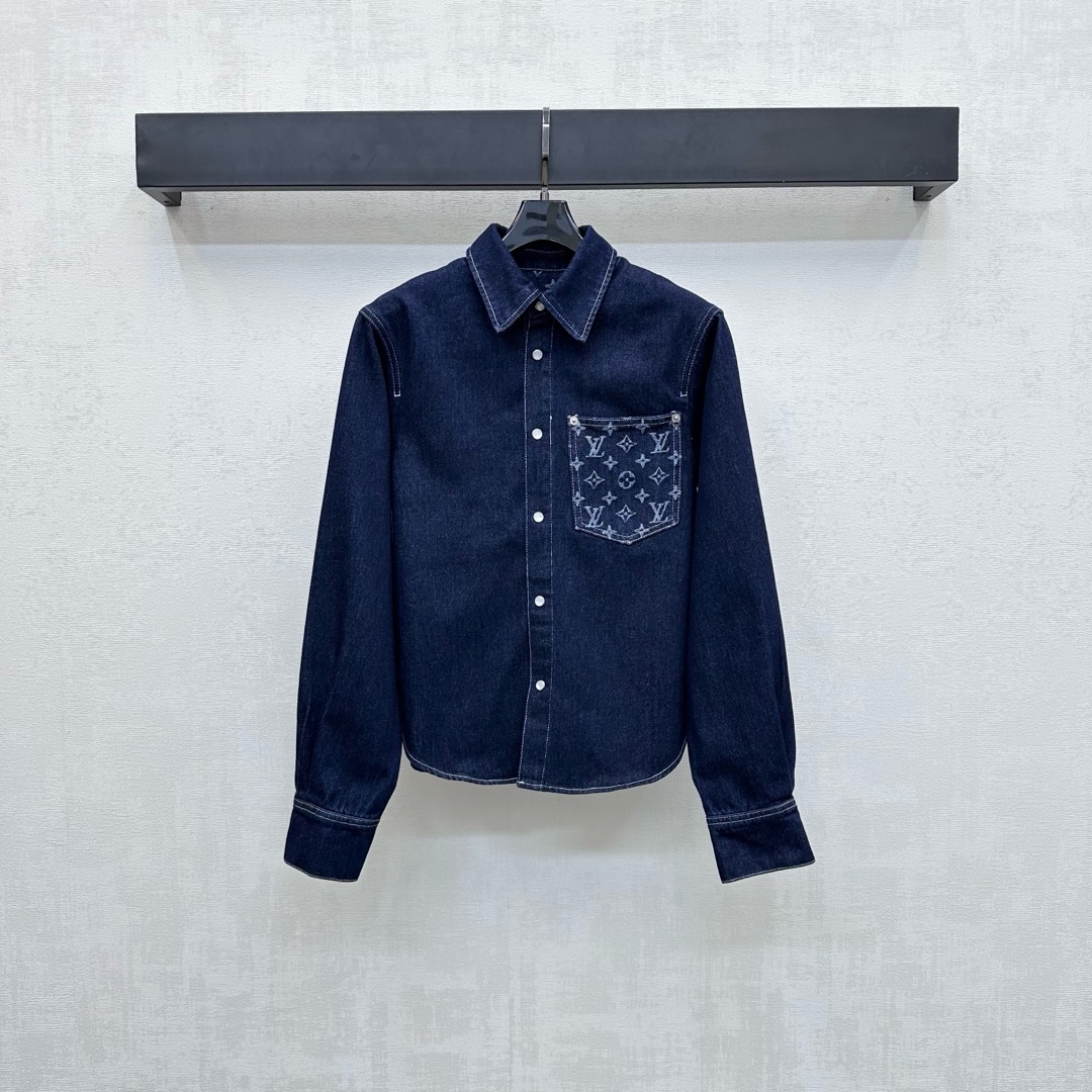 Louis Vuitton Denim Shirt with Jacquard Pocket, Retro Blue, Relaxed Fit 1 i1754663666791 3908 0 0