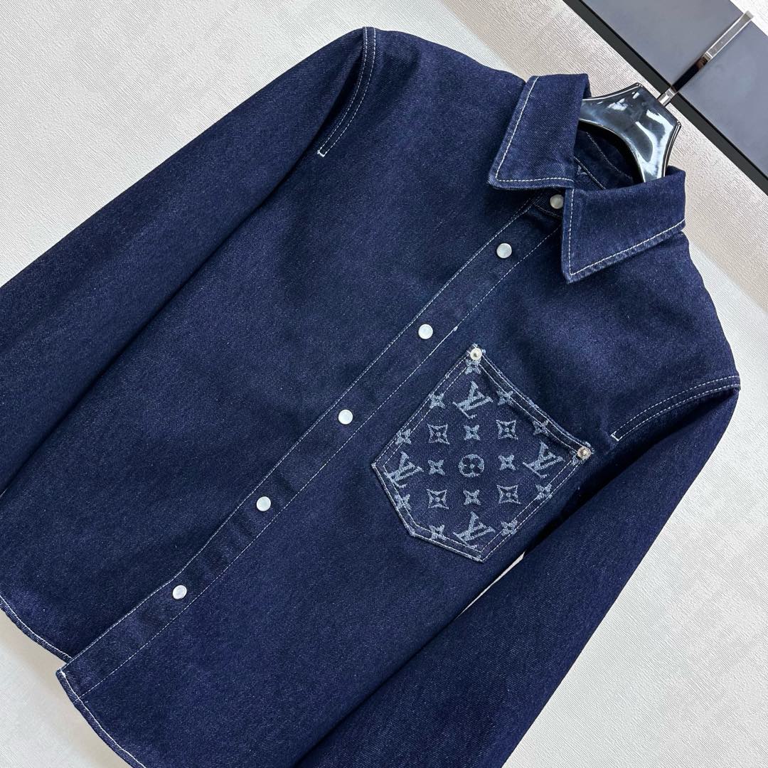 Louis Vuitton Denim Shirt with Jacquard Pocket, Retro Blue, Relaxed Fit 2 i1754663667025 6937 0 1