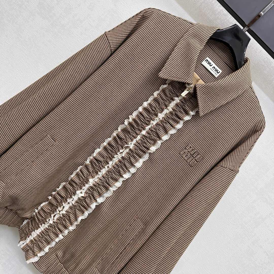 Miu Miu Brown Gingham Lace-Trim Jacket & Skirt Set | Chic & Elegant 4 i1757500364998 3536 0 2