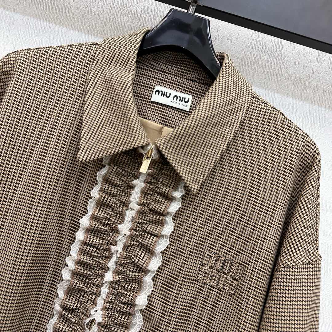 Miu Miu Brown Gingham Lace-Trim Jacket & Skirt Set | Chic & Elegant 5 i1757500365189 9740 0 3