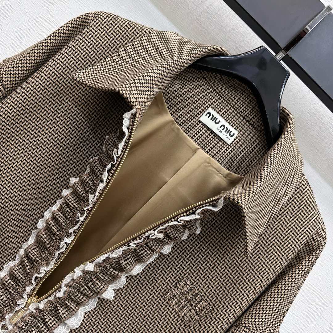 Miu Miu Brown Gingham Lace-Trim Jacket & Skirt Set | Chic & Elegant 6 i1757500365651 9028 0 4
