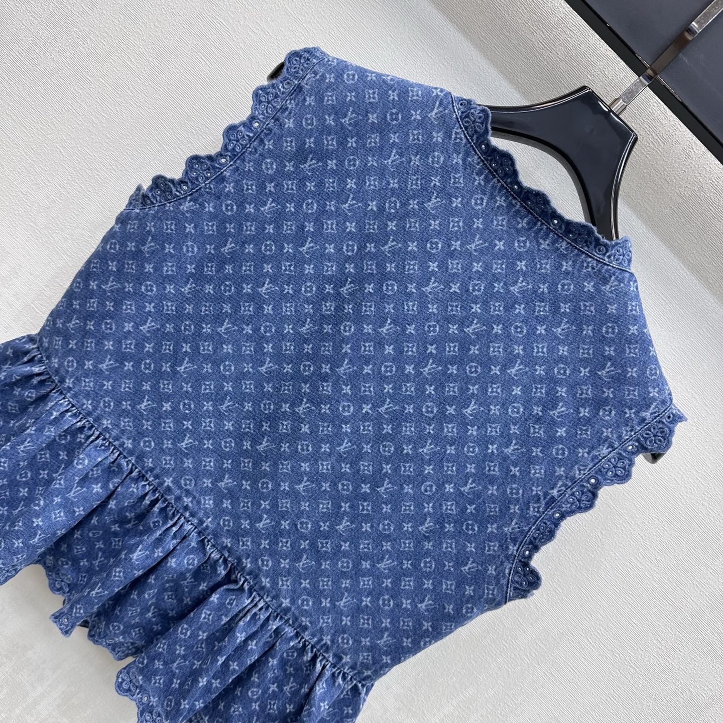louis vuitton ruffle hem denim top