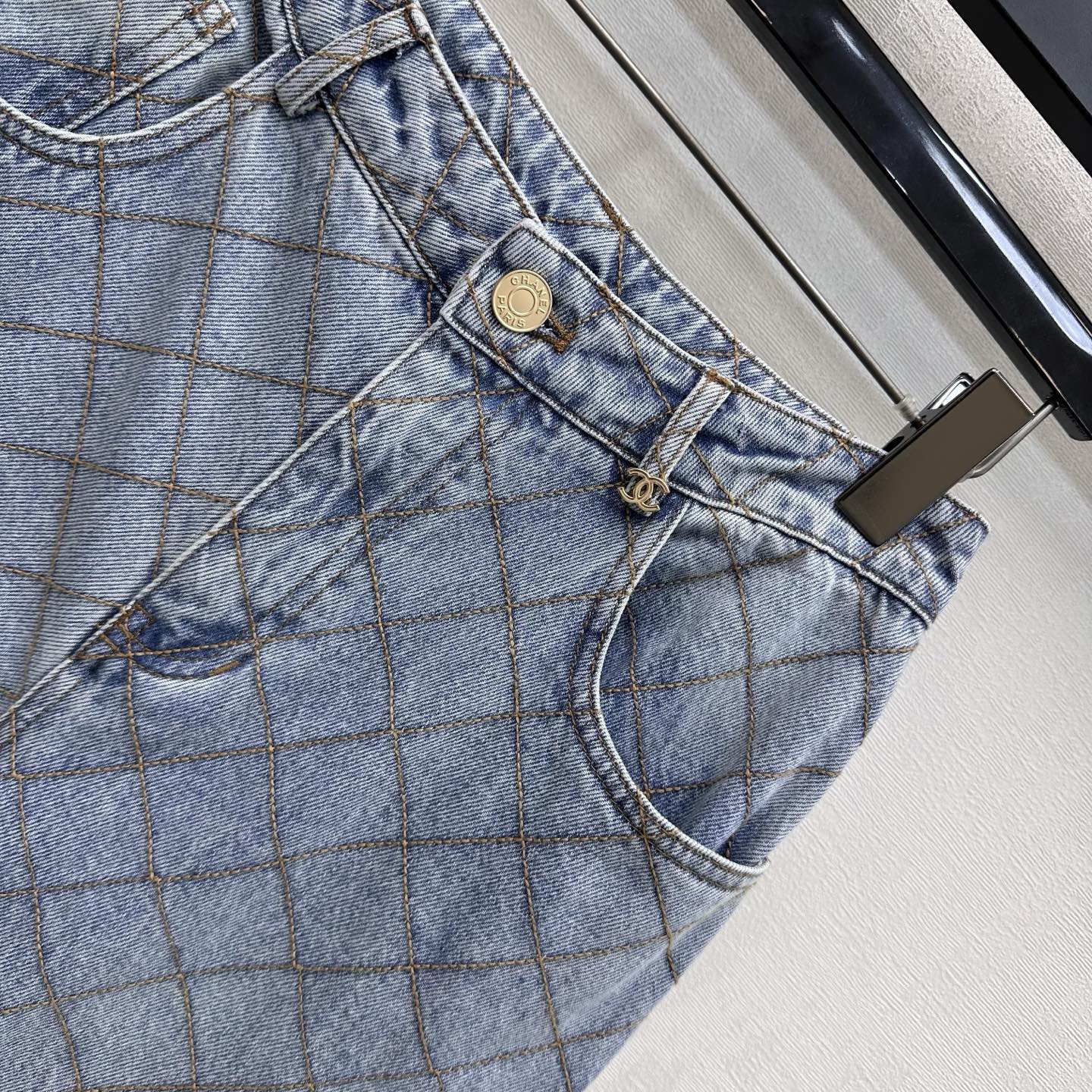 Chanel Blue Diamond Stitch Straight Leg Jeans