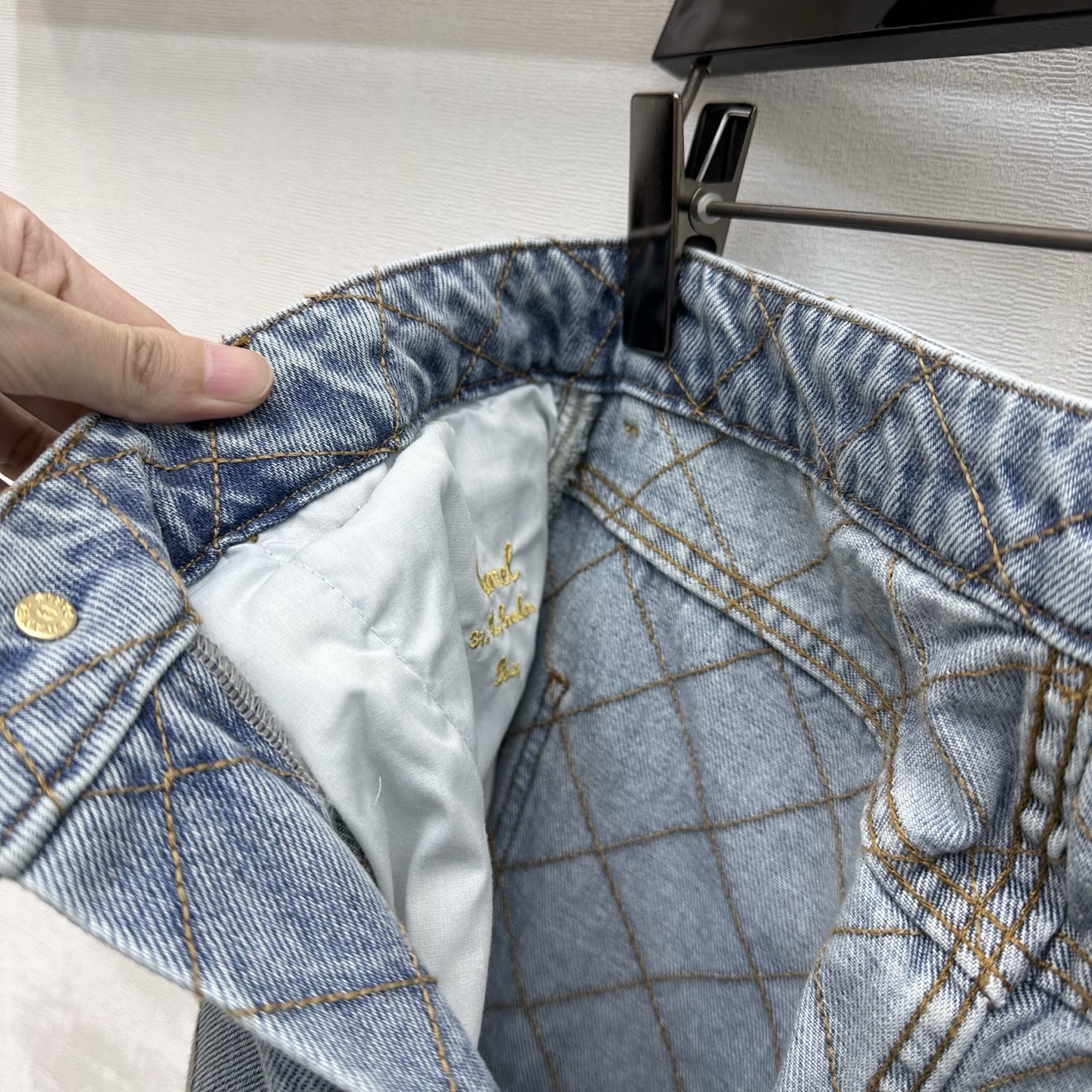 Chanel Blue Diamond Stitch Straight Leg Jeans