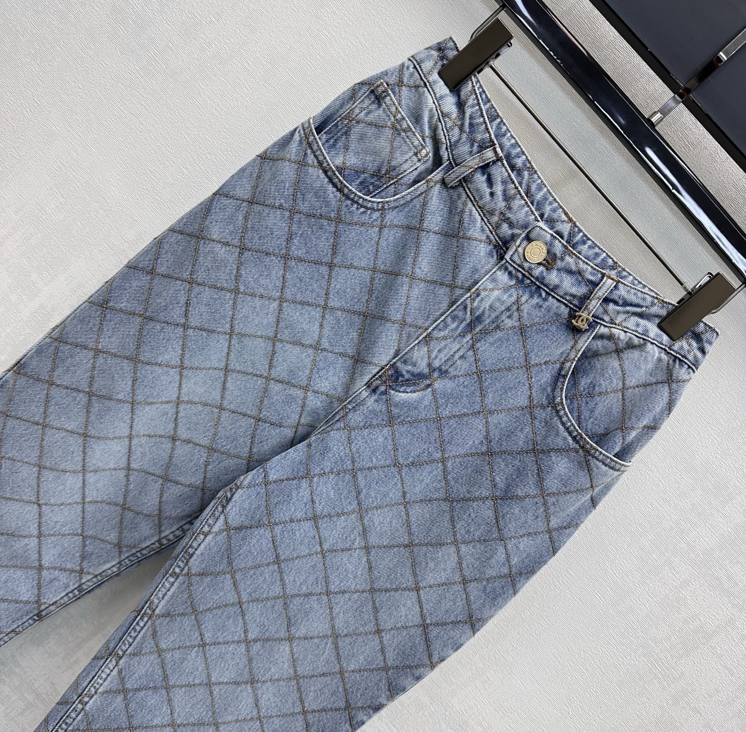 Chanel Blue Diamond Stitch Straight Leg Jeans
