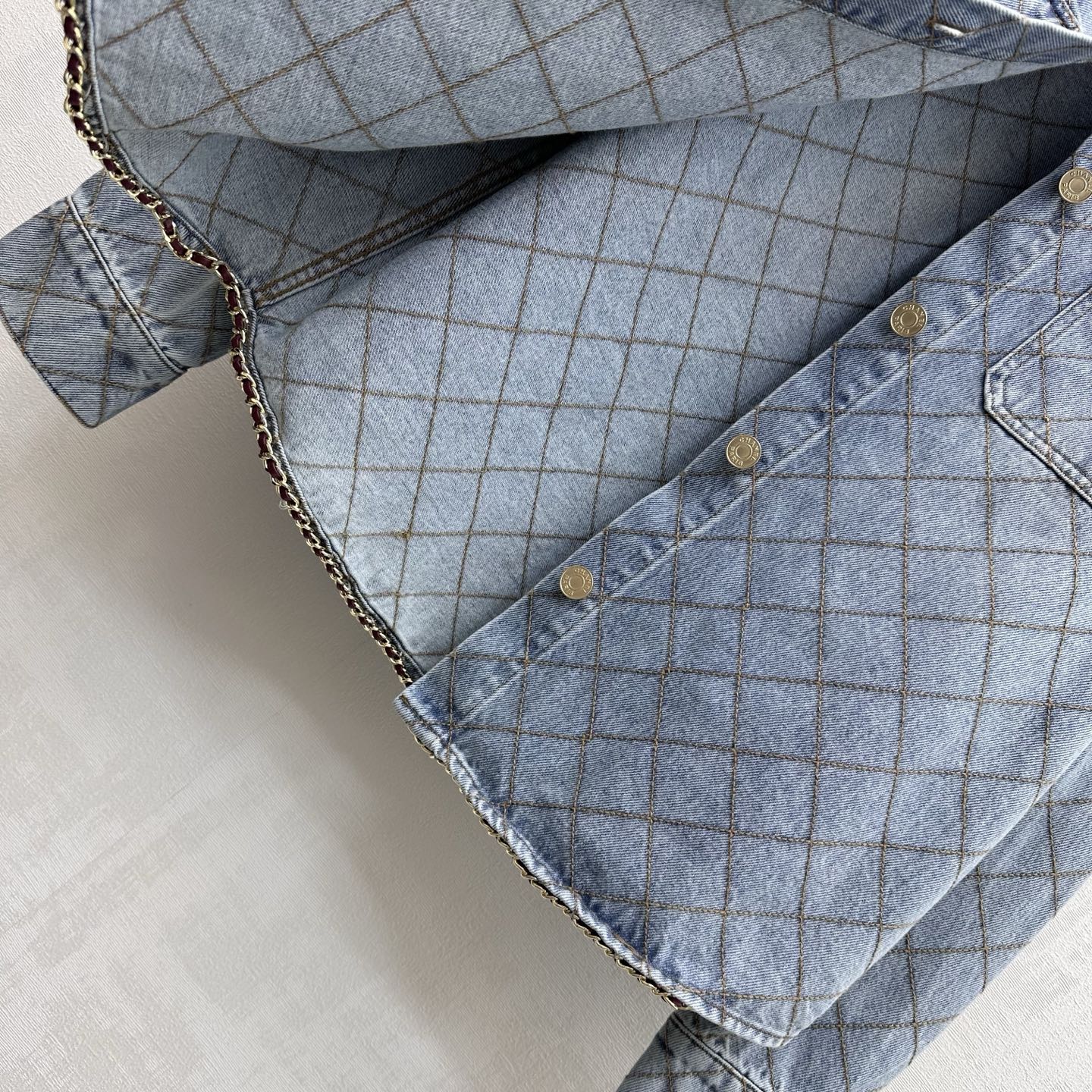 Chanel Light Blue Diamond Stitch Denim Shirt Jacke