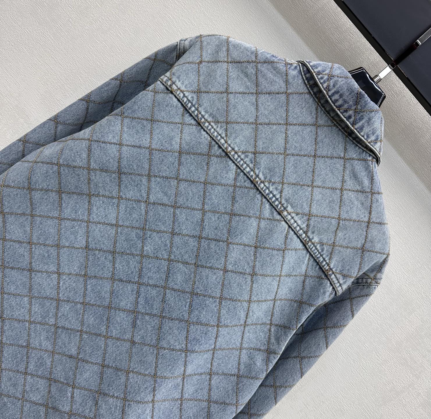 Chanel Light Blue Diamond Stitch Denim Shirt Jacke