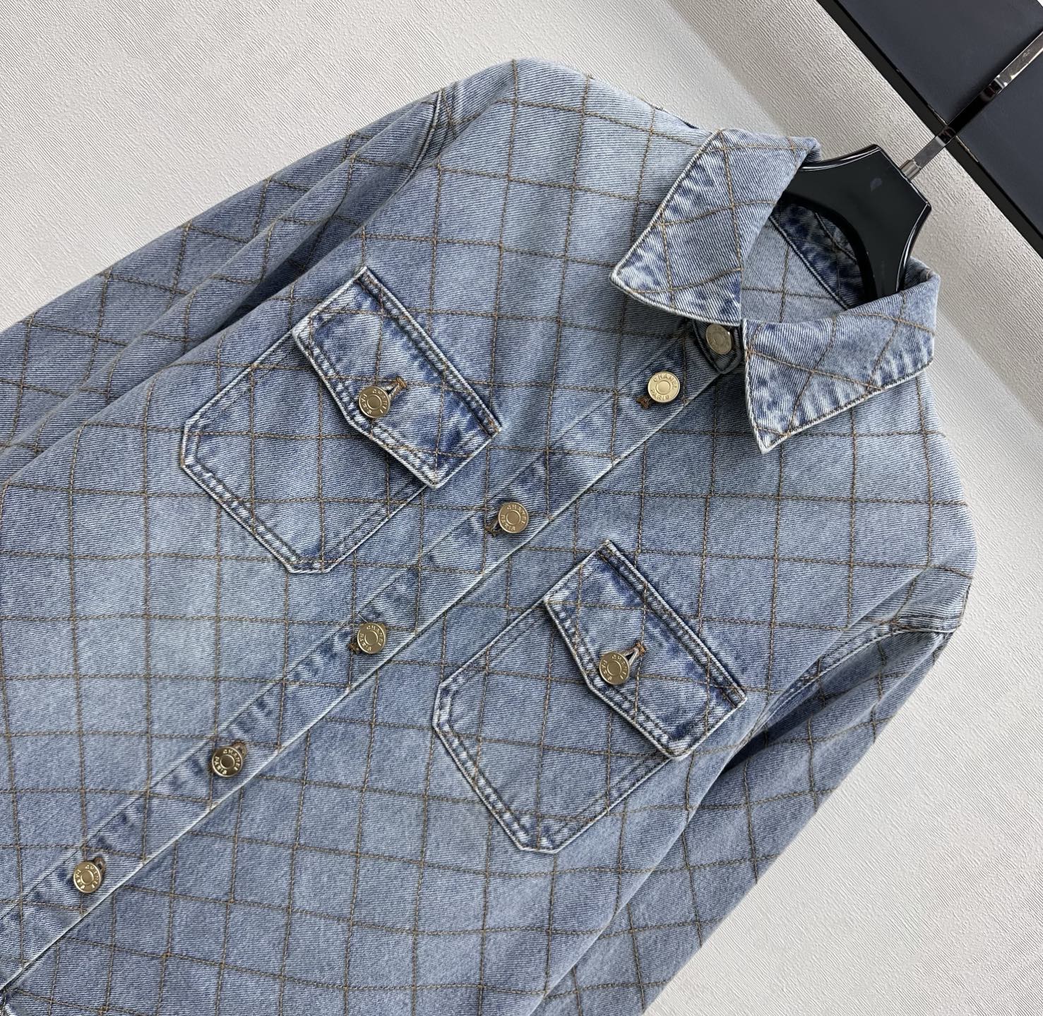Chanel Light Blue Diamond Stitch Denim Shirt Jacke