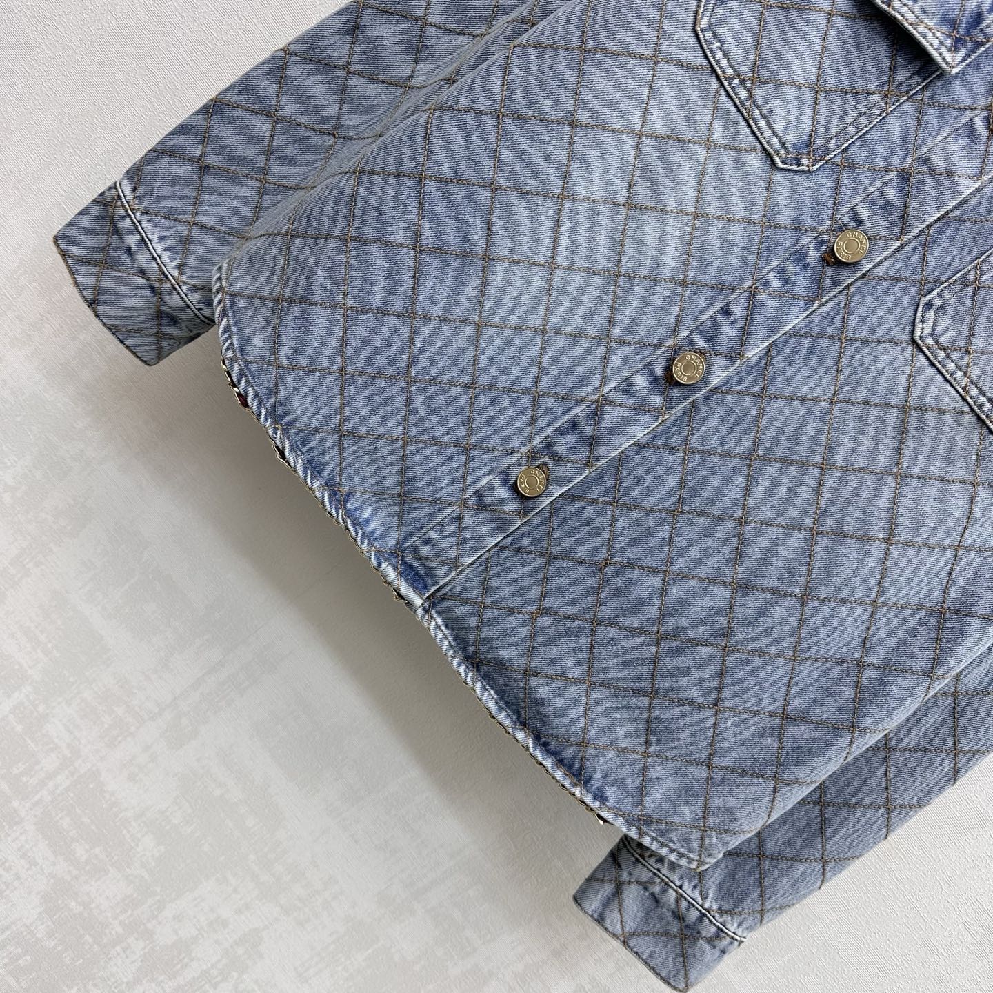 Chanel Light Blue Diamond Stitch Denim Shirt Jacke