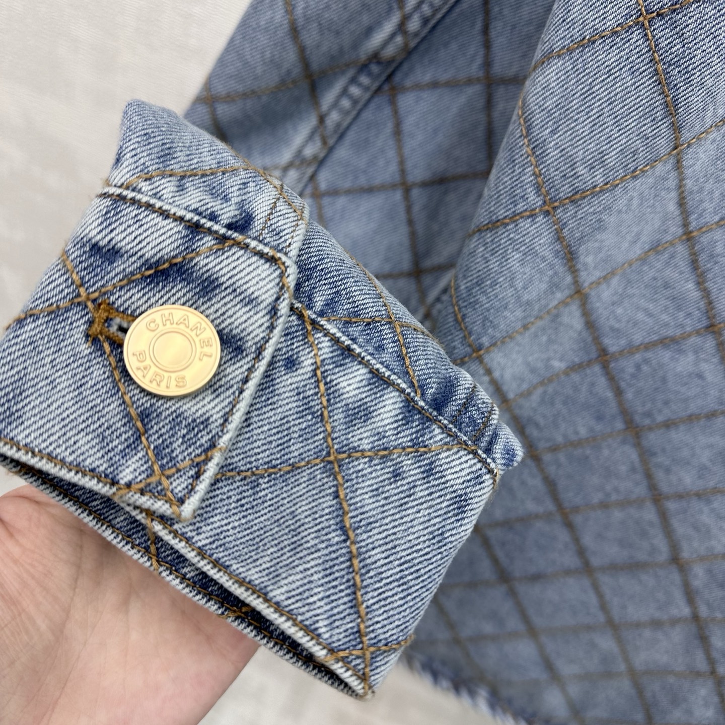 Chanel Light Blue Diamond Stitch Denim Shirt Jacke