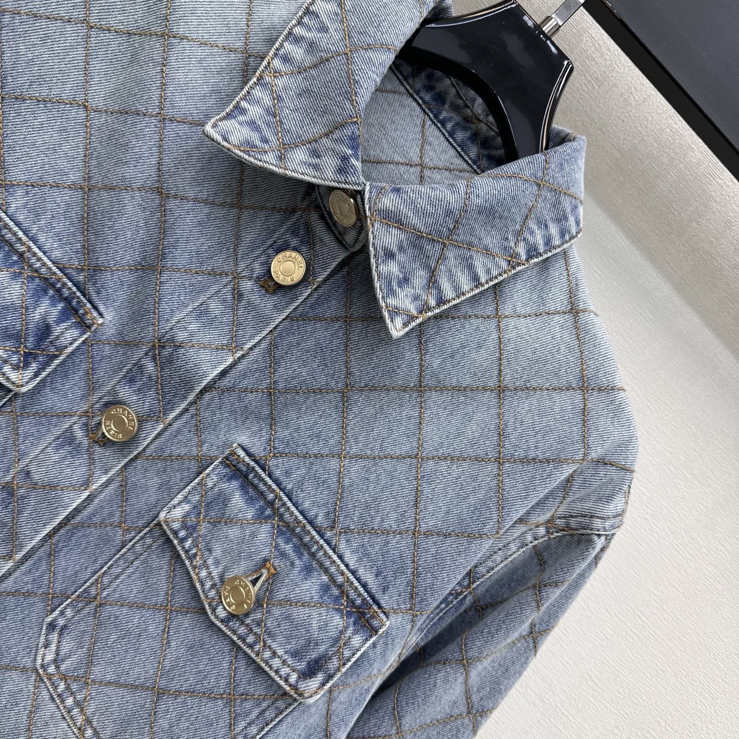 Chanel Light Blue Diamond Stitch Denim Shirt Jacke
