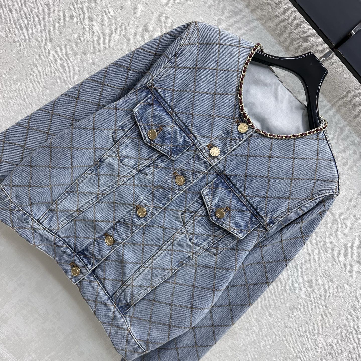Chanel Diamond Stitch Chain Trim Cropped Jacket