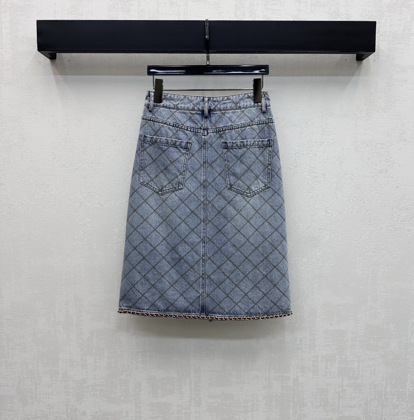 Chanel Diamond Stitch Chain Trim Front Slit Skirt