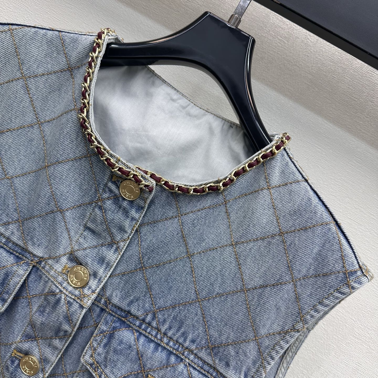 Chanel Diamond Stitch Chain Trim Denim Vest