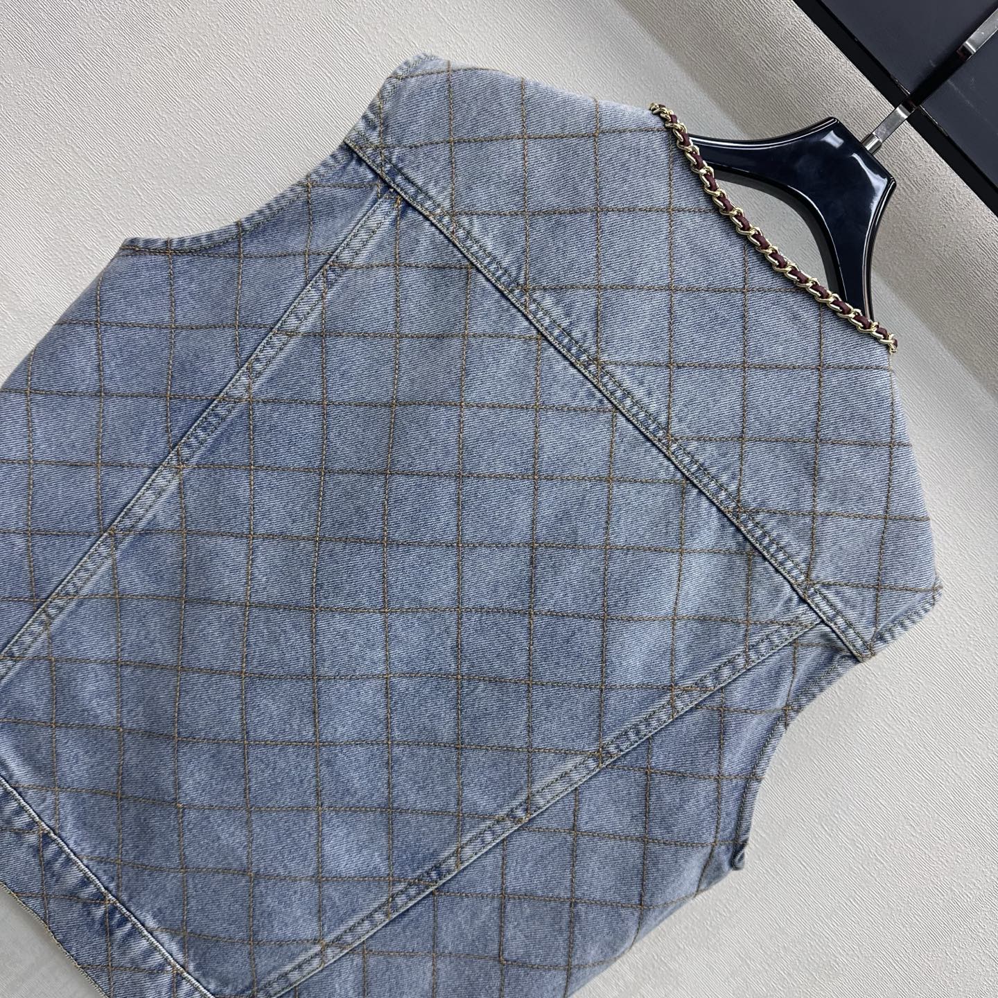 Chanel Diamond Stitch Chain Trim Denim Vest