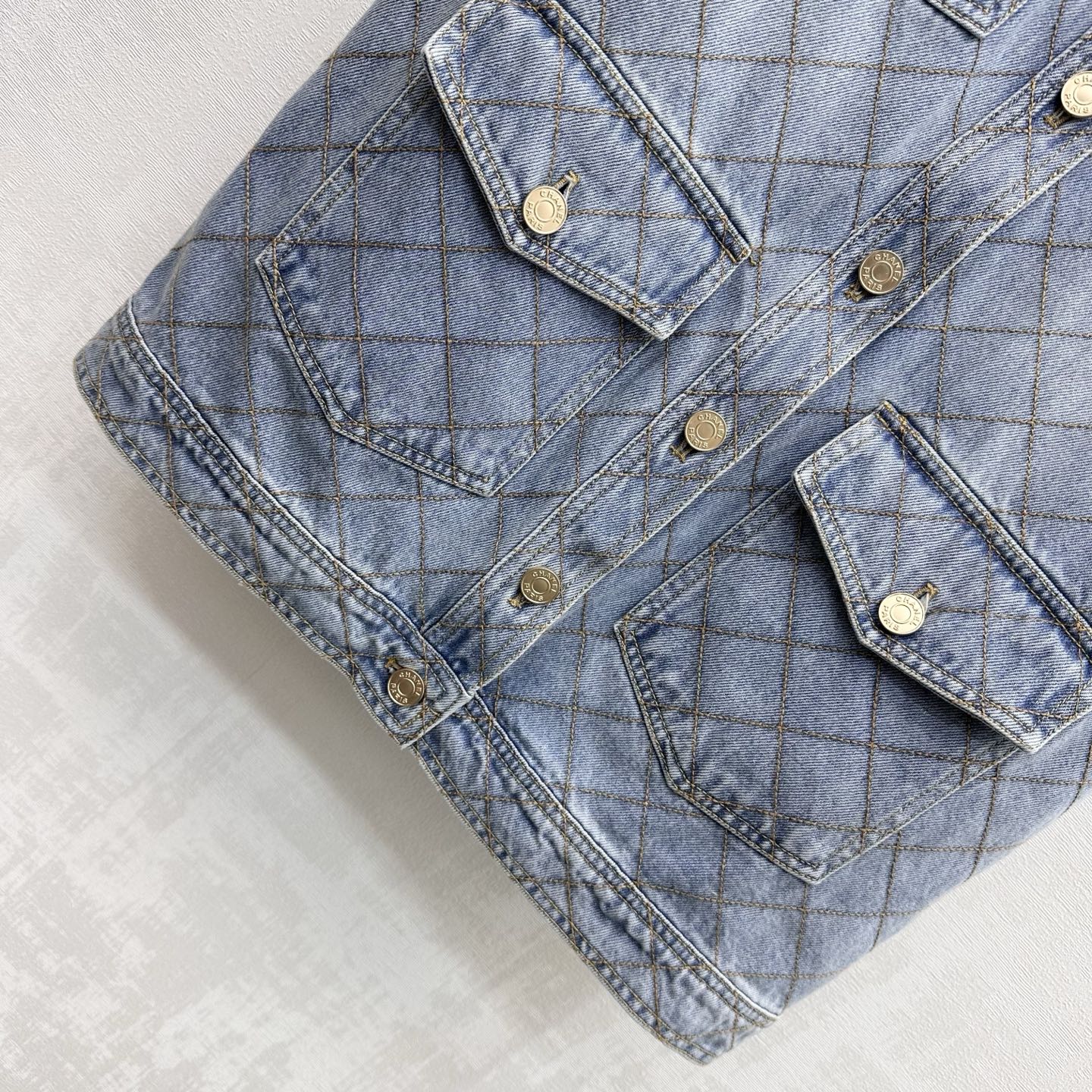 Chanel Diamond Stitch Chain Trim Long Denim Vest