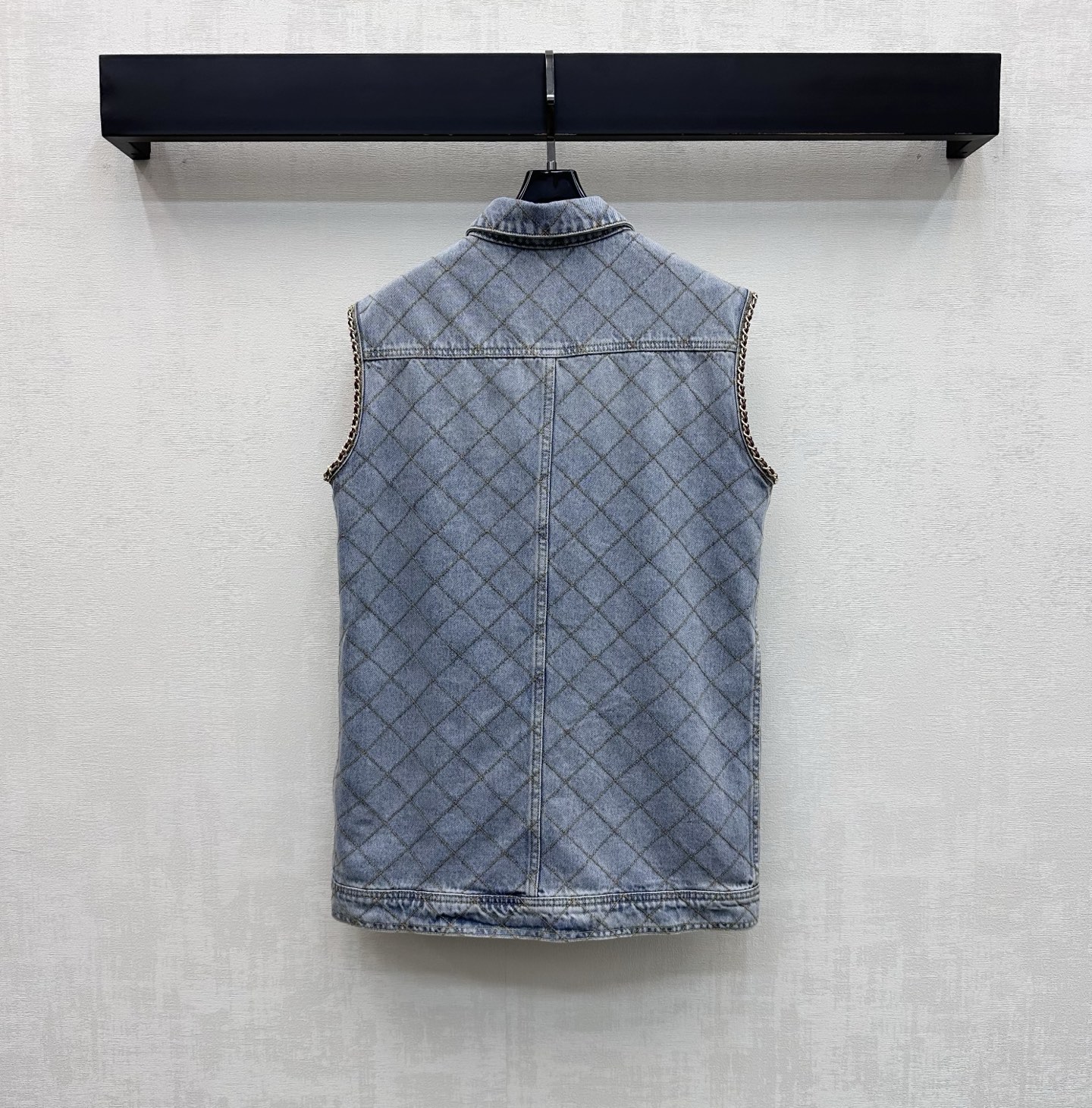 Chanel Diamond Stitch Chain Trim Long Denim Vest