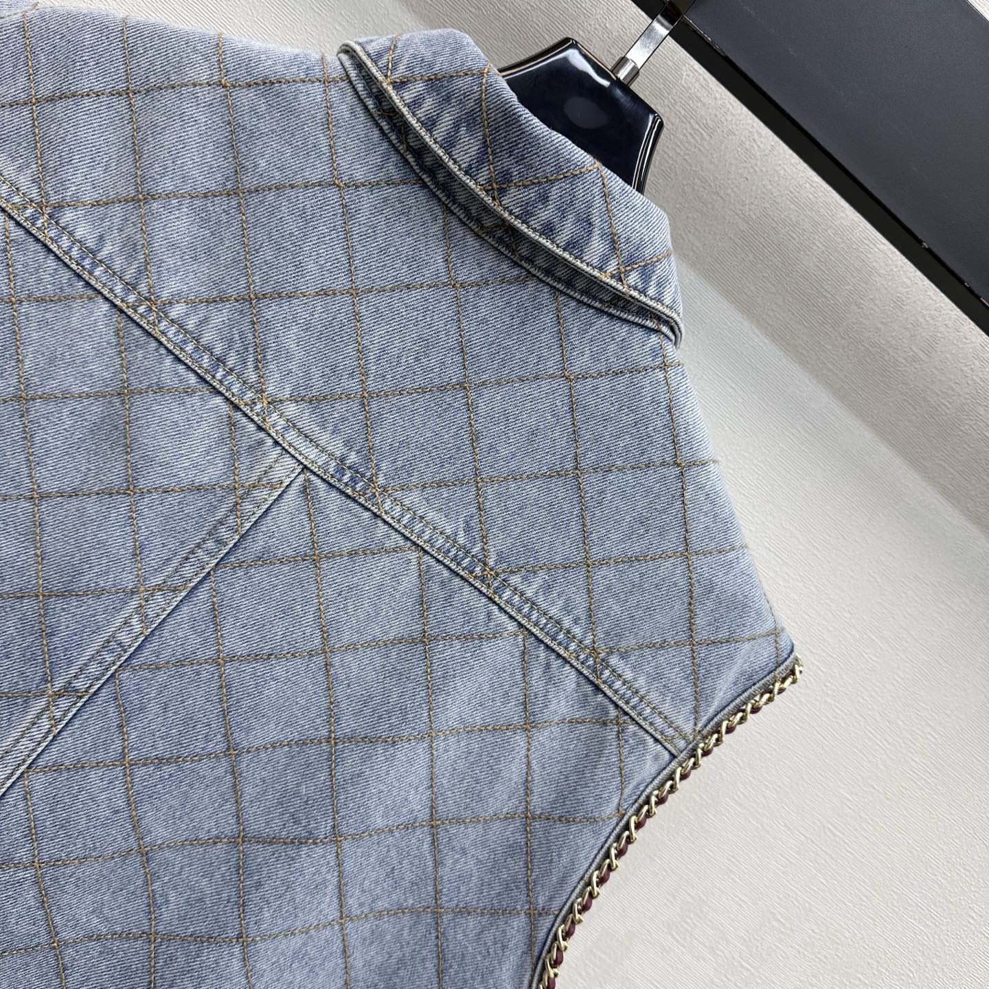Chanel Diamond Stitch Chain Trim Long Denim Vest