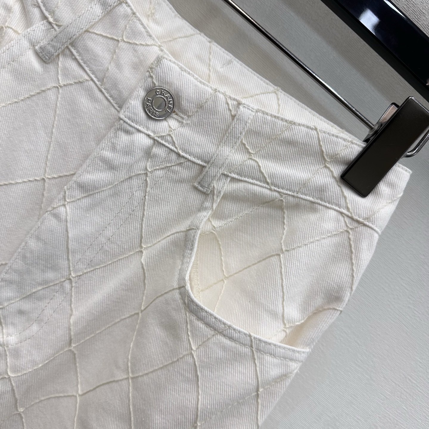 Chanel White Diamond Stitch Wide Leg Jeans