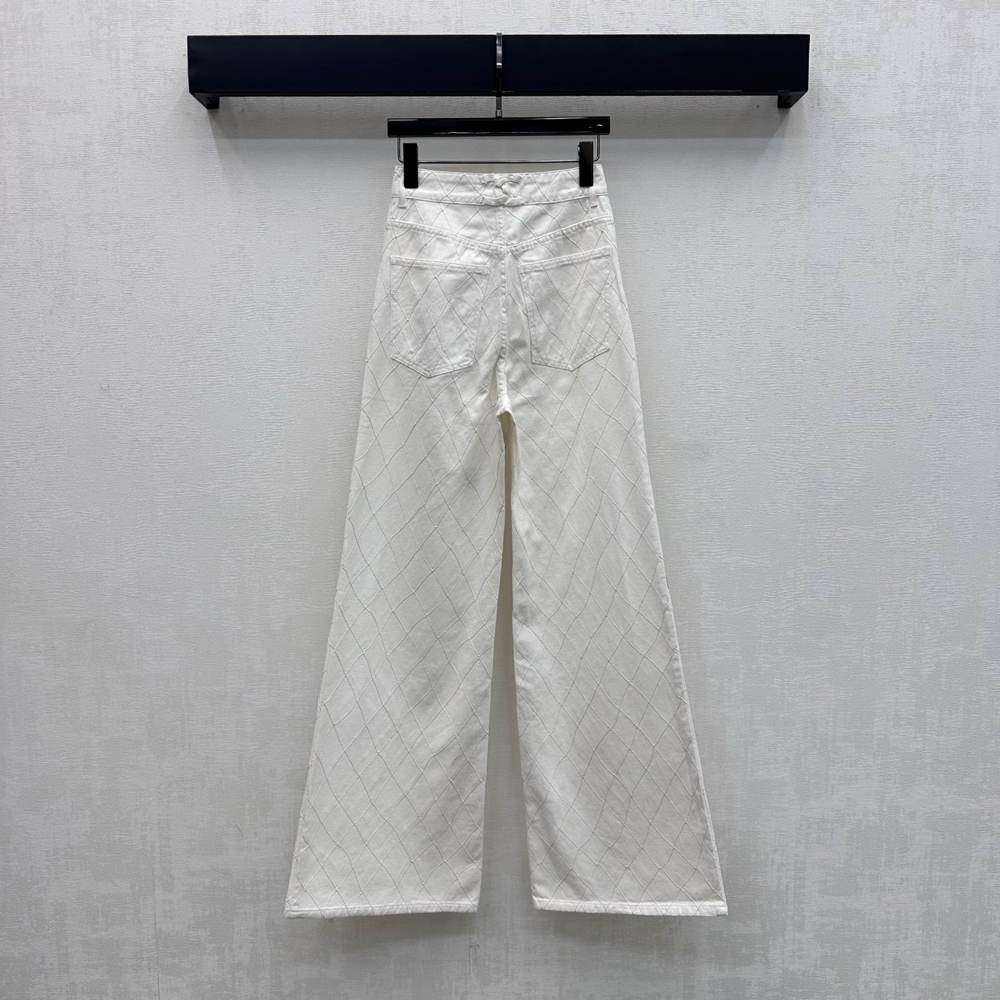 Chanel White Diamond Stitch Wide Leg Jeans