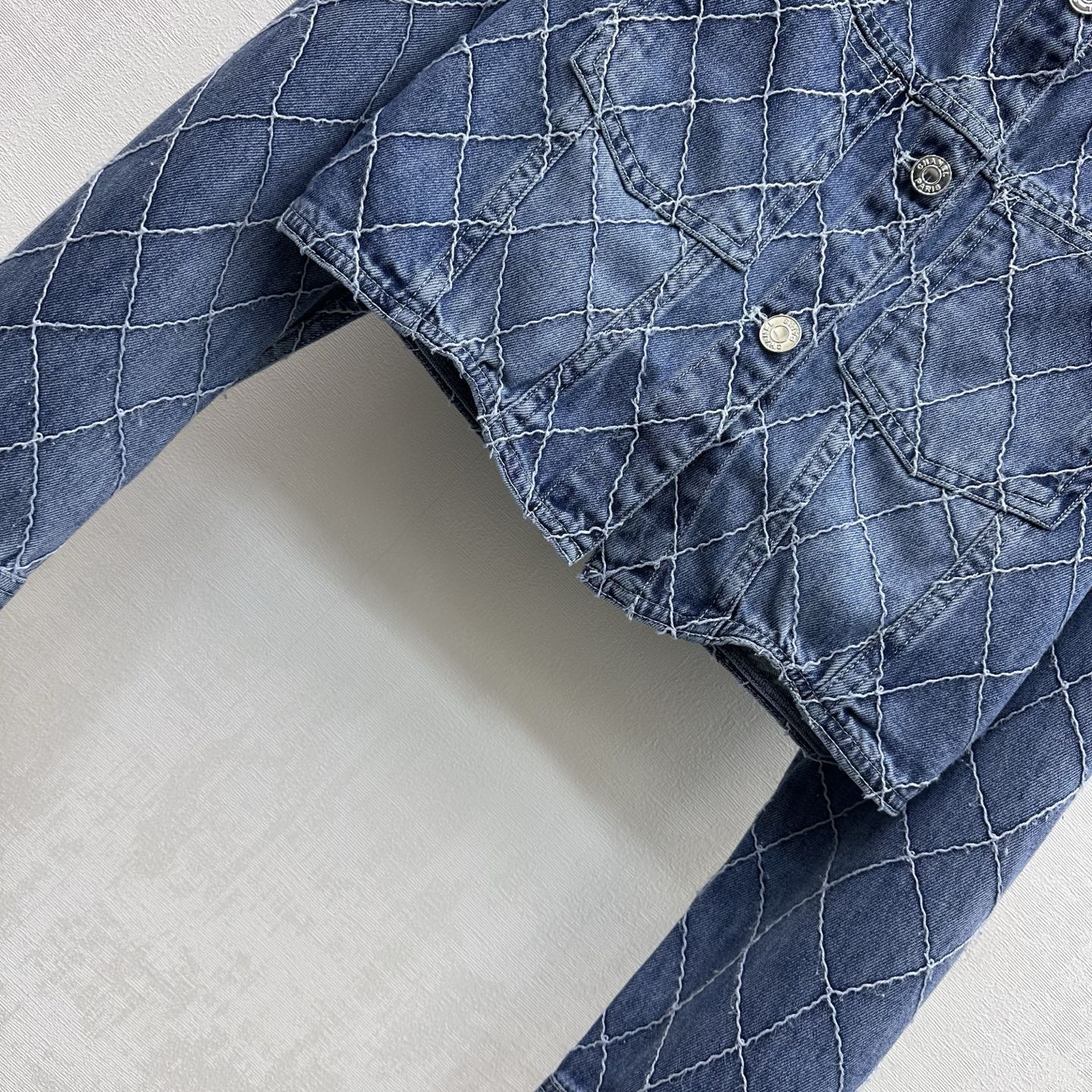 Chanel Blue Diamond Stitch Cropped Denim Jacket