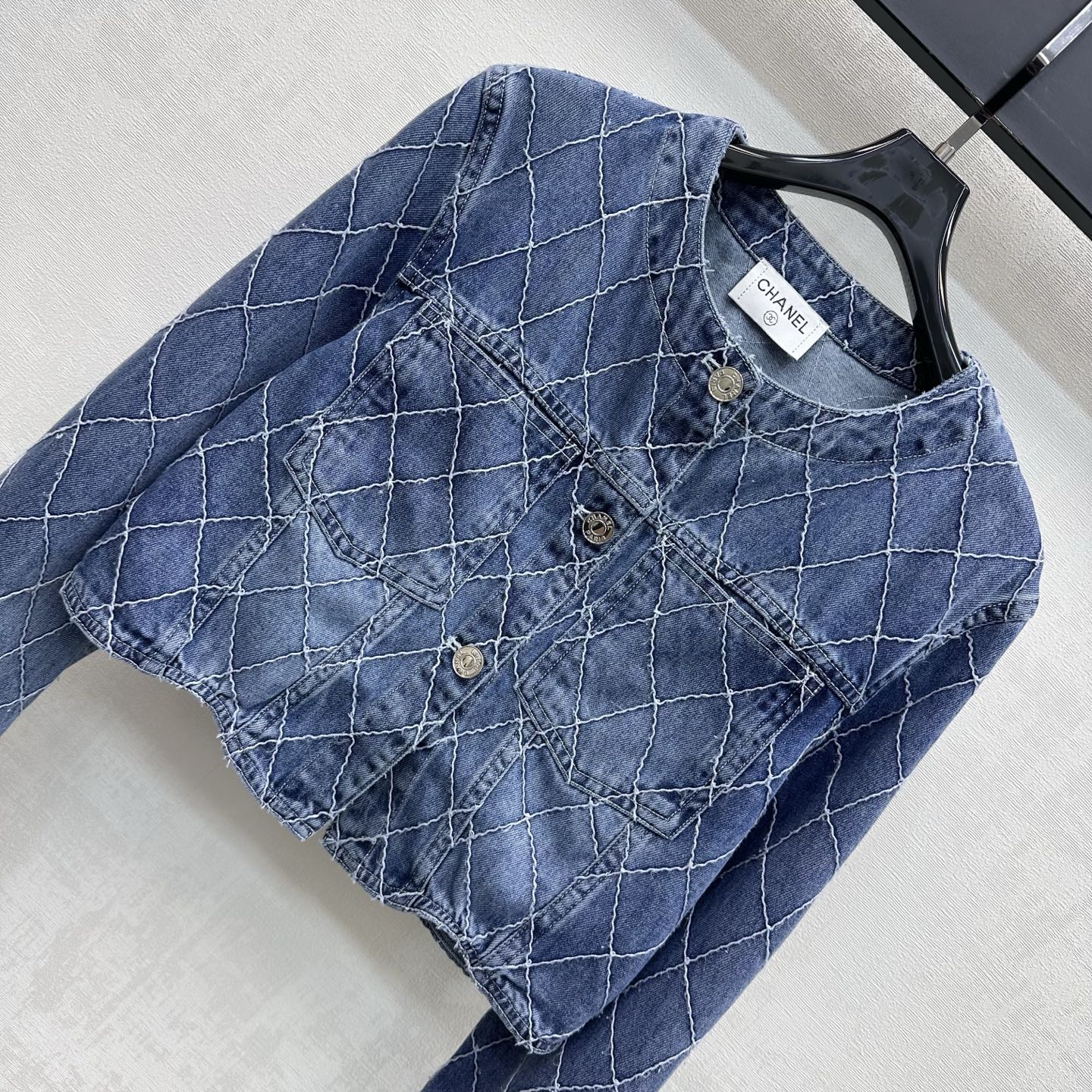 Chanel Blue Diamond Stitch Cropped Denim Jacket