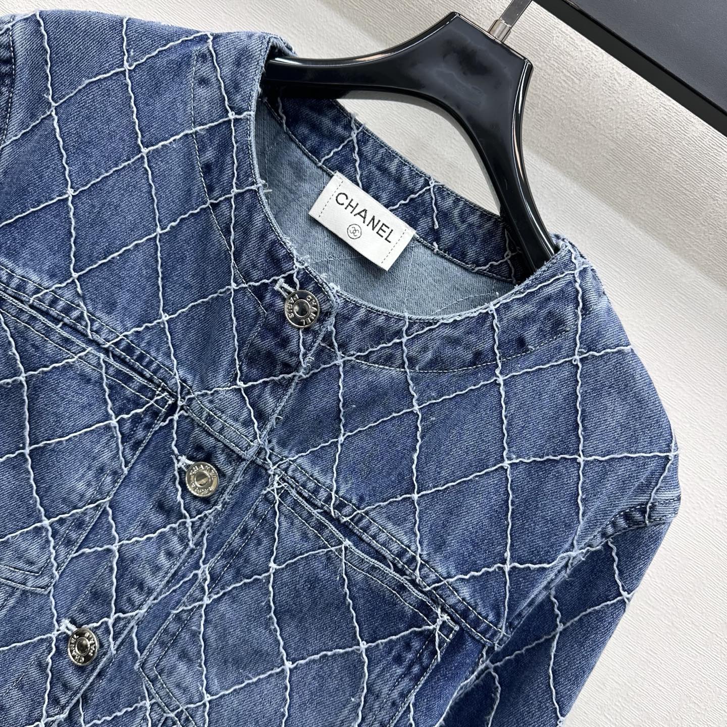 Chanel Blue Diamond Stitch Cropped Denim Jacket
