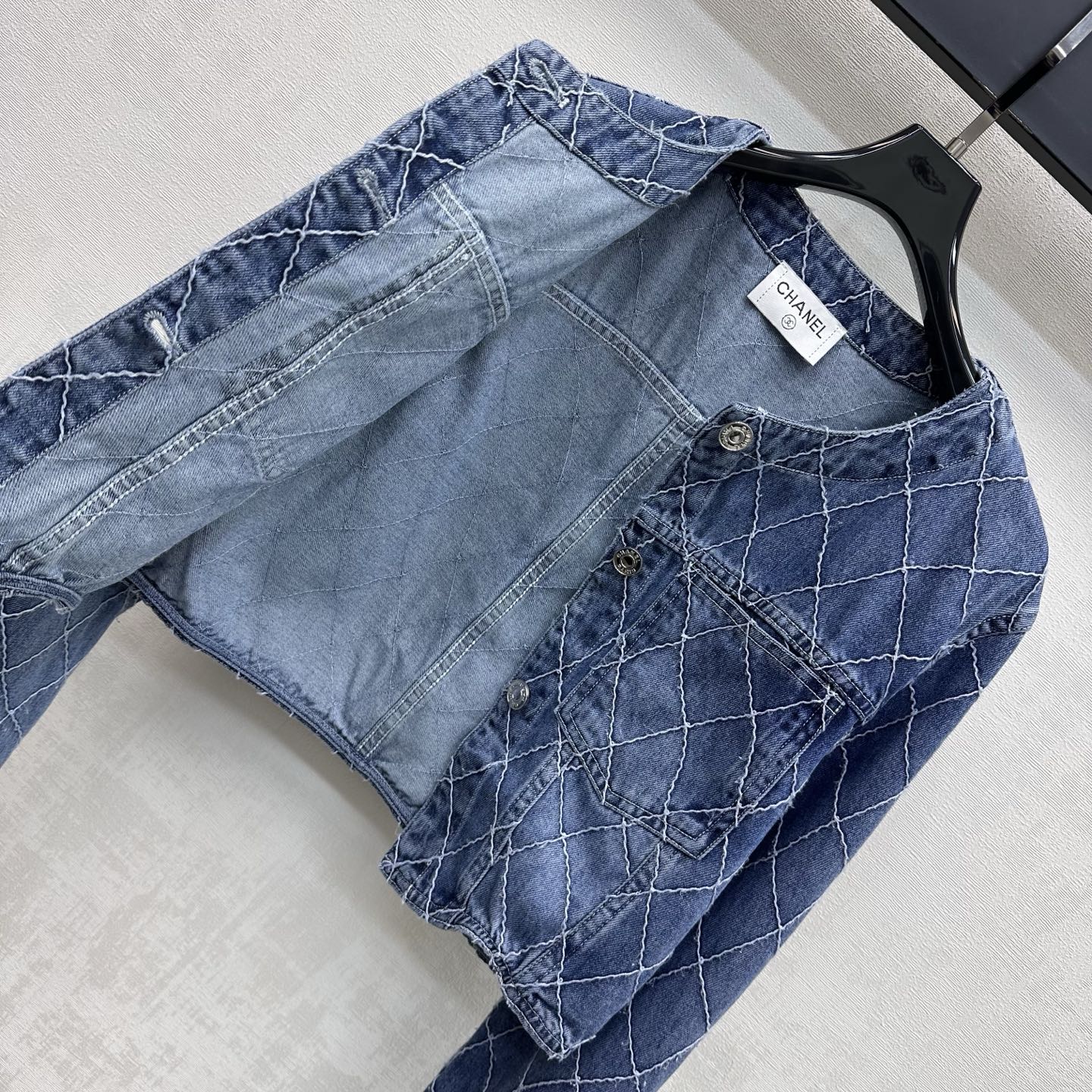 Chanel Blue Diamond Stitch Cropped Denim Jacket