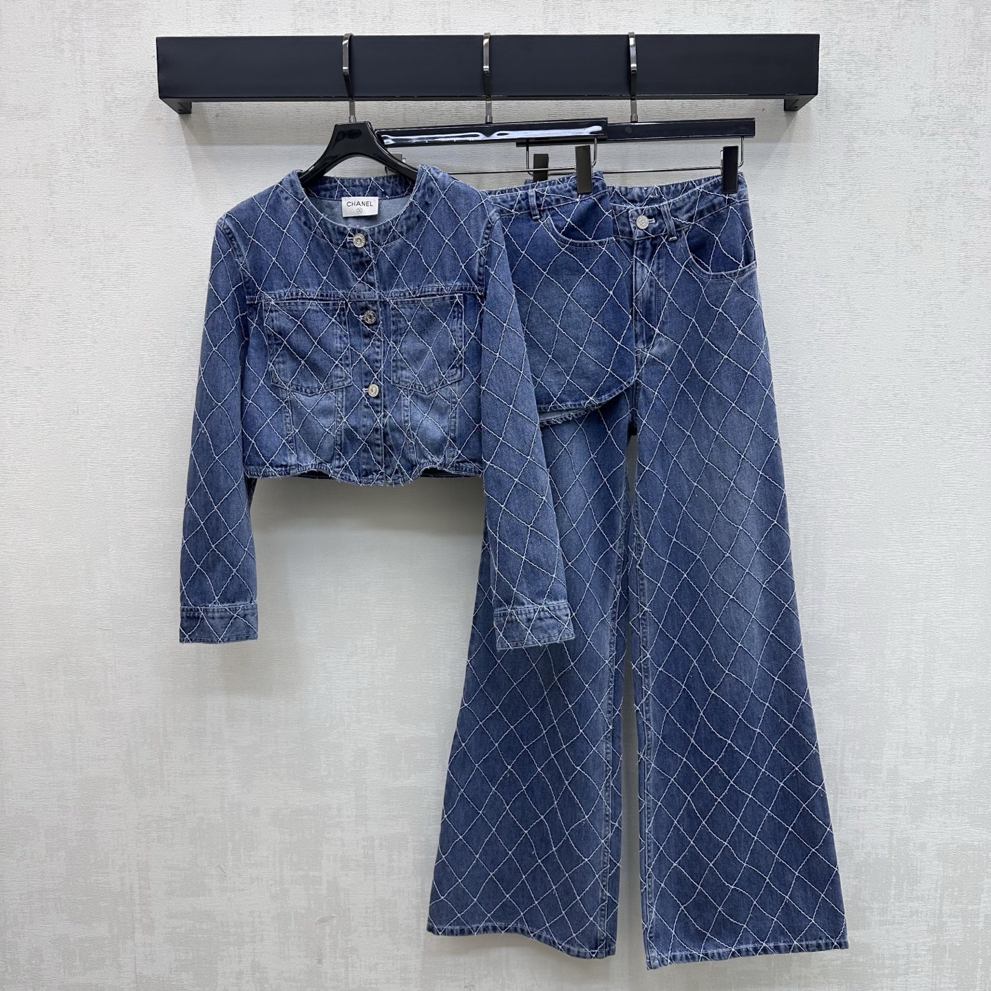 Chanel Blue Diamond Stitch Cropped Denim Jacket