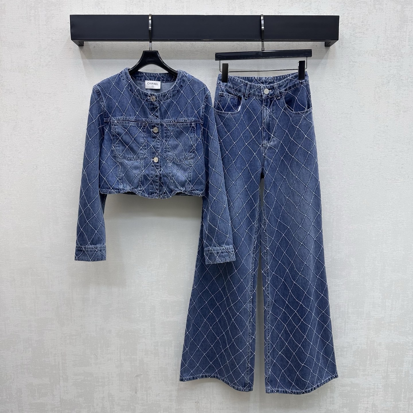 Chanel Blue Diamond Stitch Cropped Denim Jacket