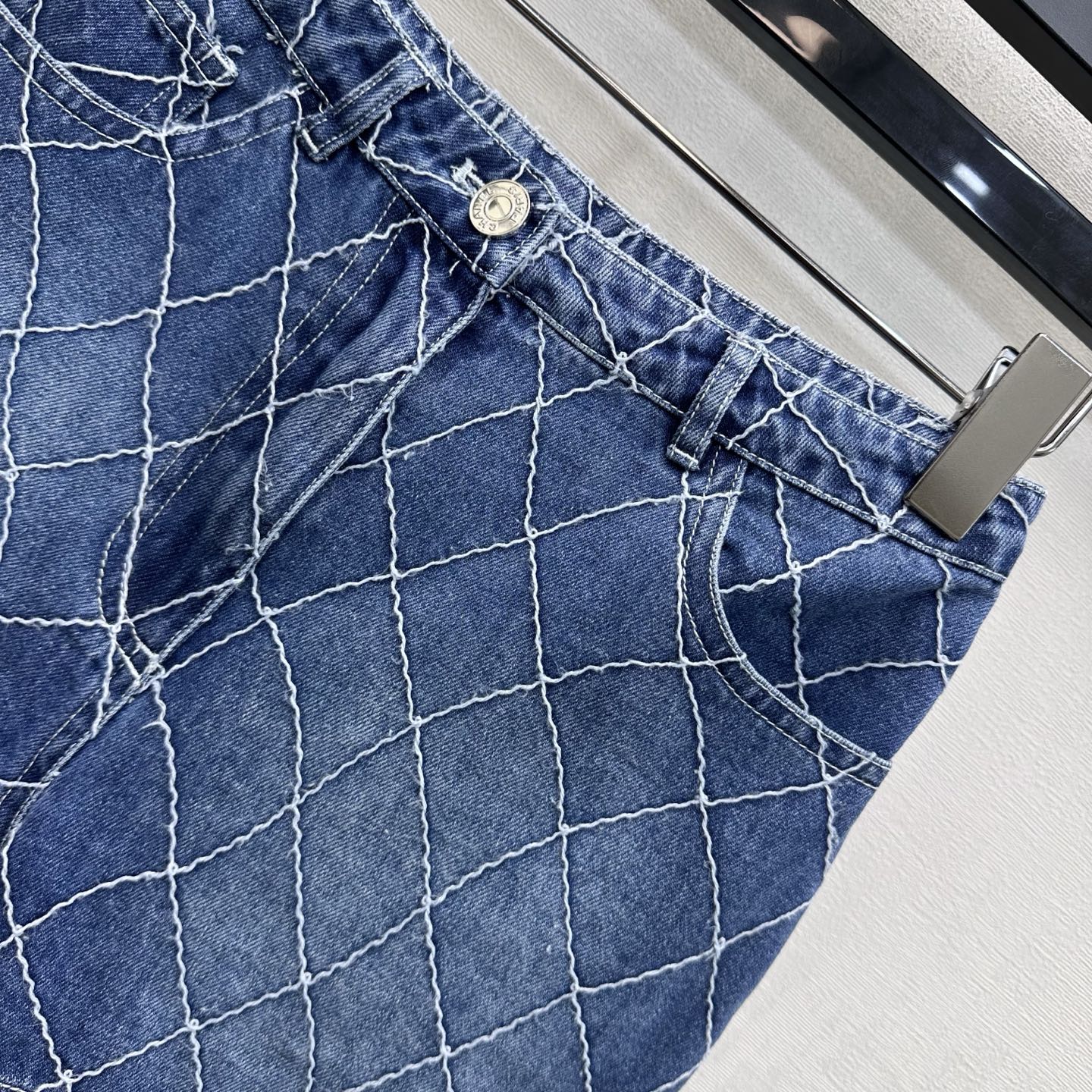 Chanel Dark Blue Diamond Stitch Denim Shorts