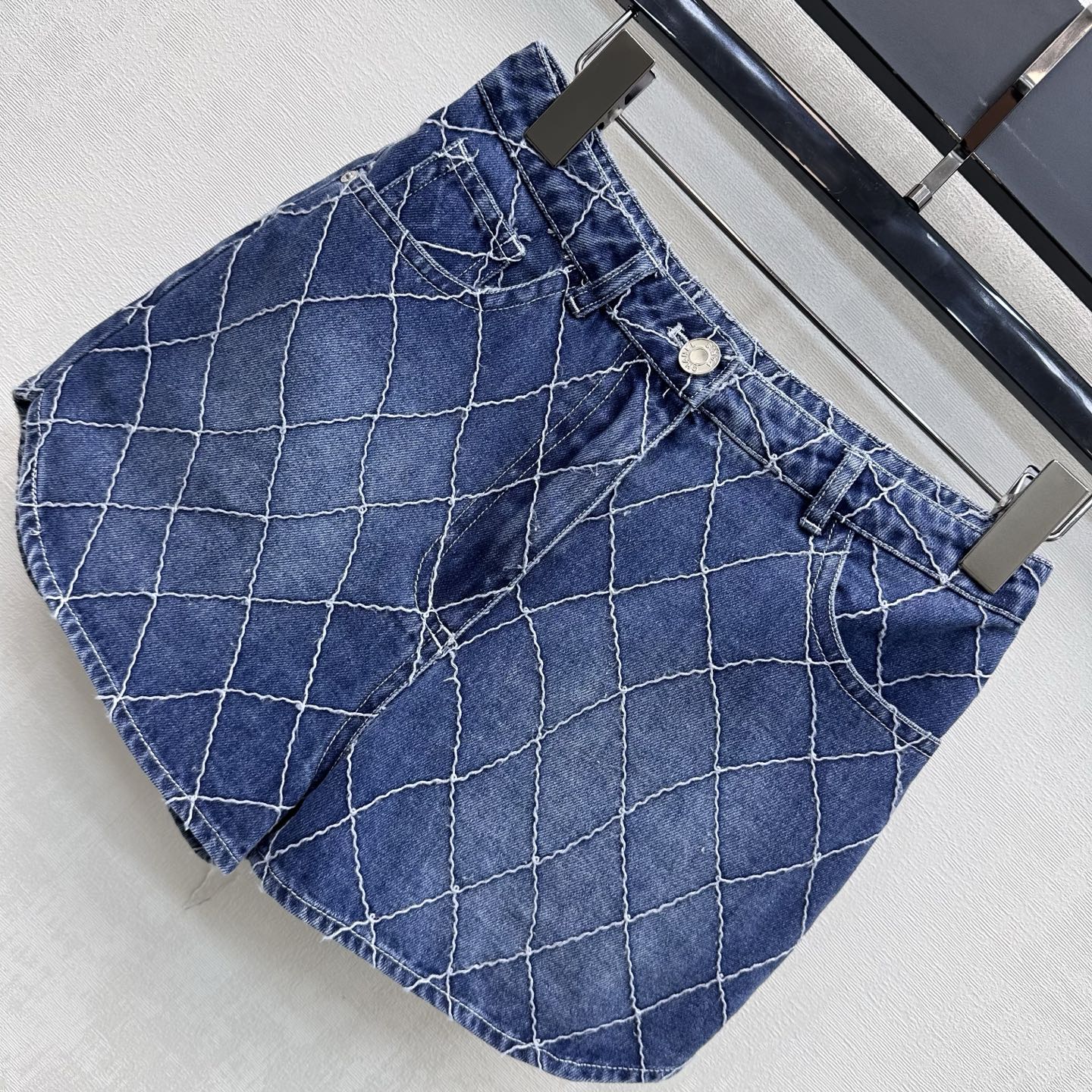 Chanel Dark Blue Diamond Stitch Denim Shorts