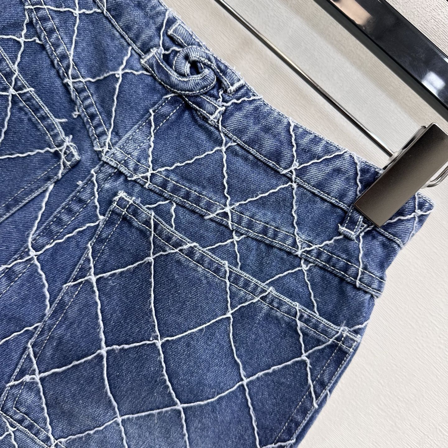 Chanel Dark Blue Diamond Stitch Denim Shorts