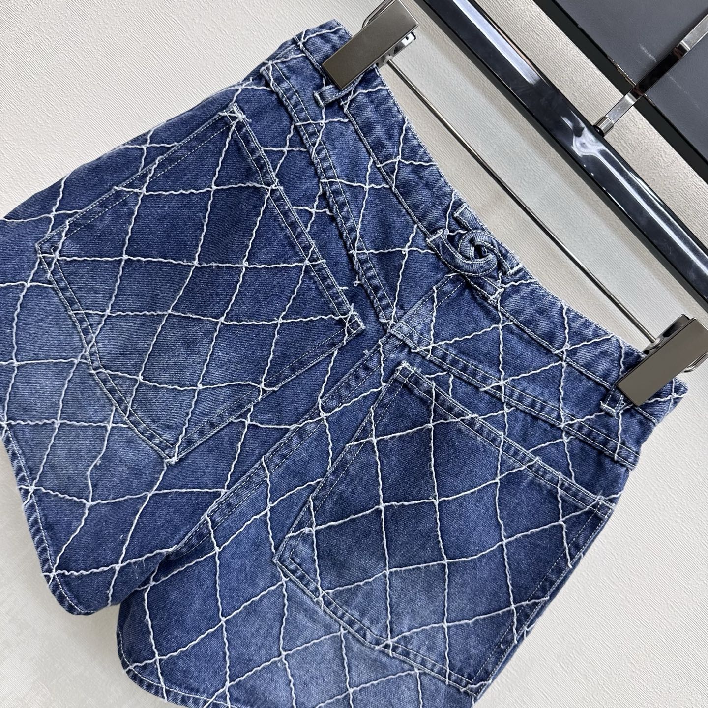 Chanel Dark Blue Diamond Stitch Denim Shorts